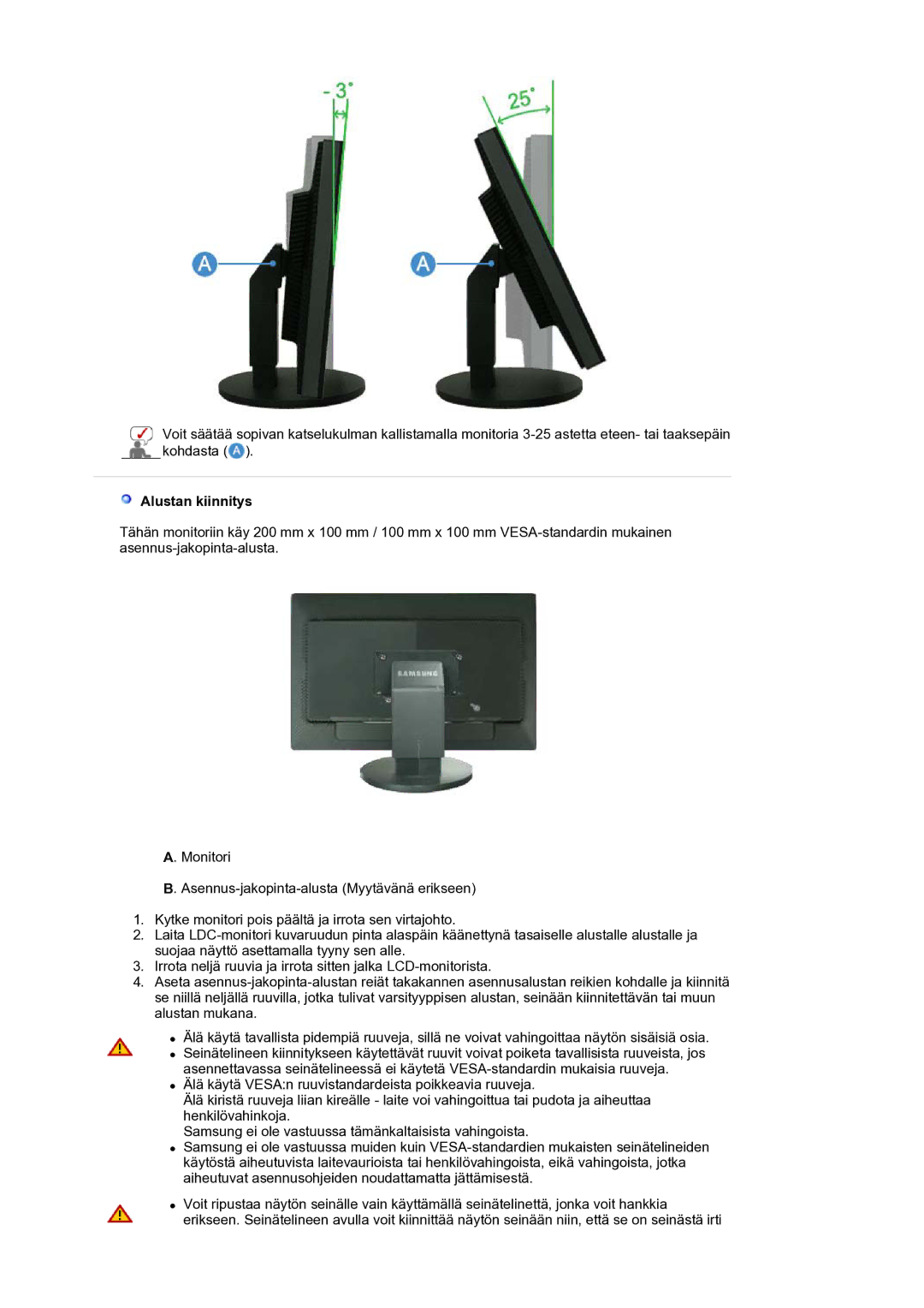 Samsung LS30HUBCB/EDC, LS30HUXCB/EDC manual Alustan kiinnitys 