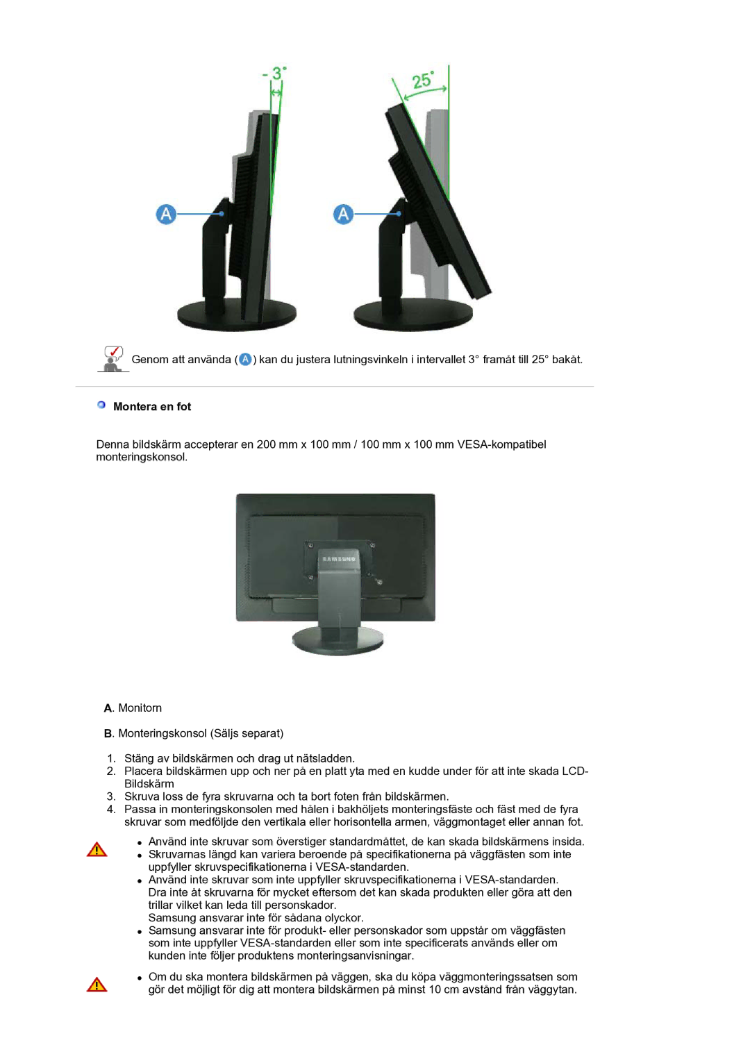 Samsung LS30HUBCB/EDC, LS30HUXCB/EDC manual Montera en fot 