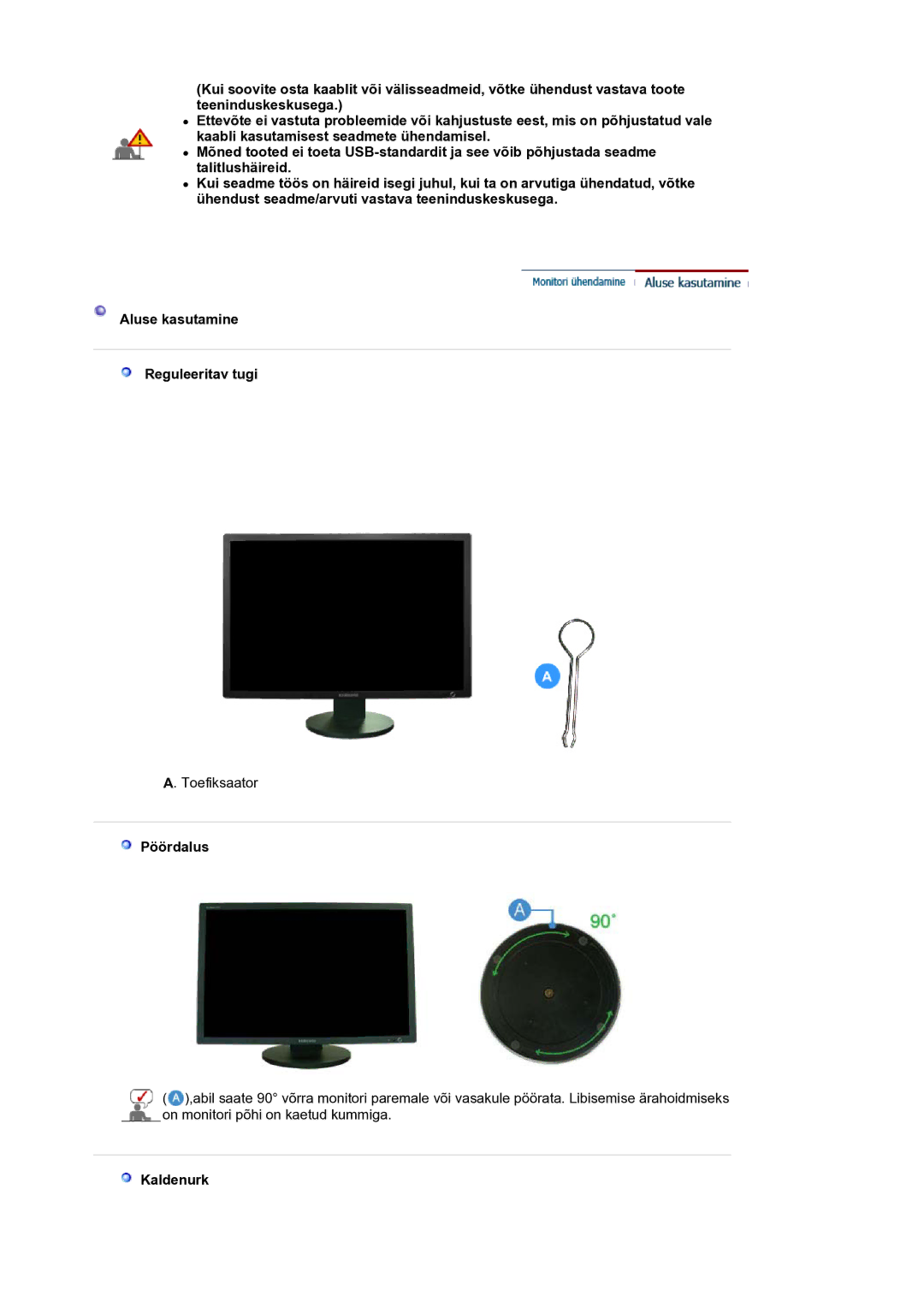 Samsung LS30HUXCB/EDC, LS30HUBCB/EDC manual Pöördalus, Kaldenurk 