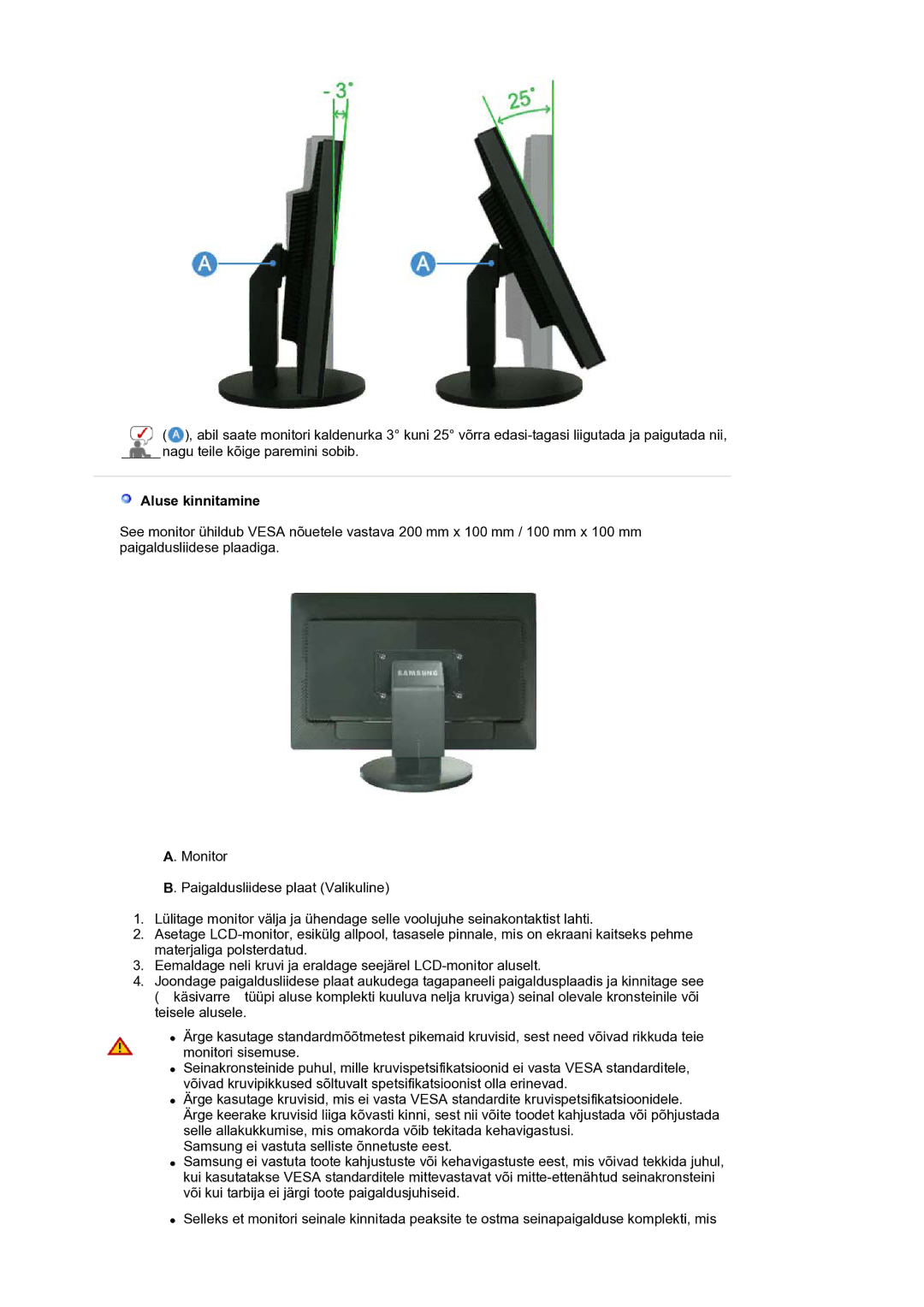 Samsung LS30HUBCB/EDC, LS30HUXCB/EDC manual Aluse kinnitamine 