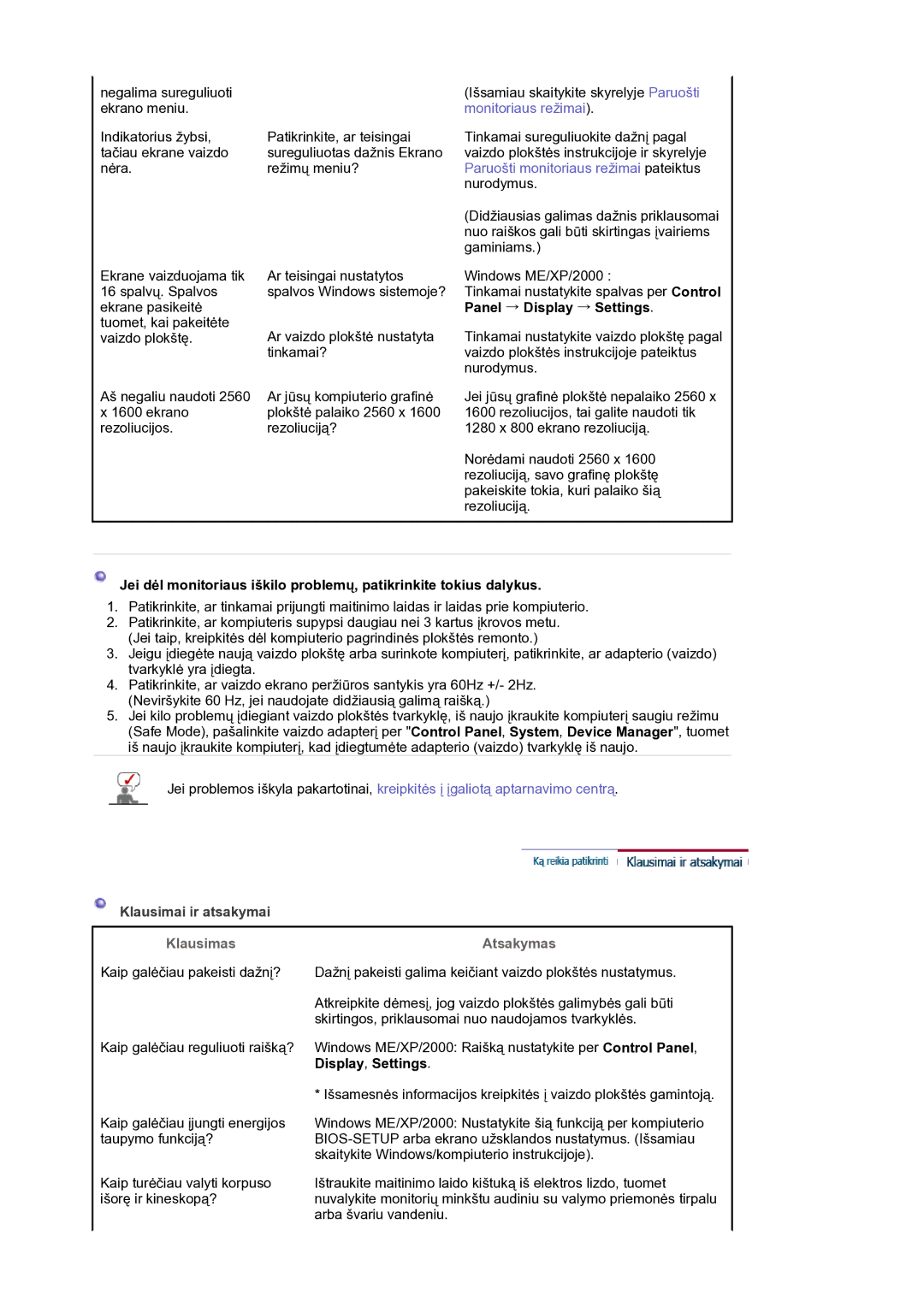 Samsung LS30HUXCB/EDC, LS30HUBCB/EDC manual Klausimai ir atsakymai, Klausimas 