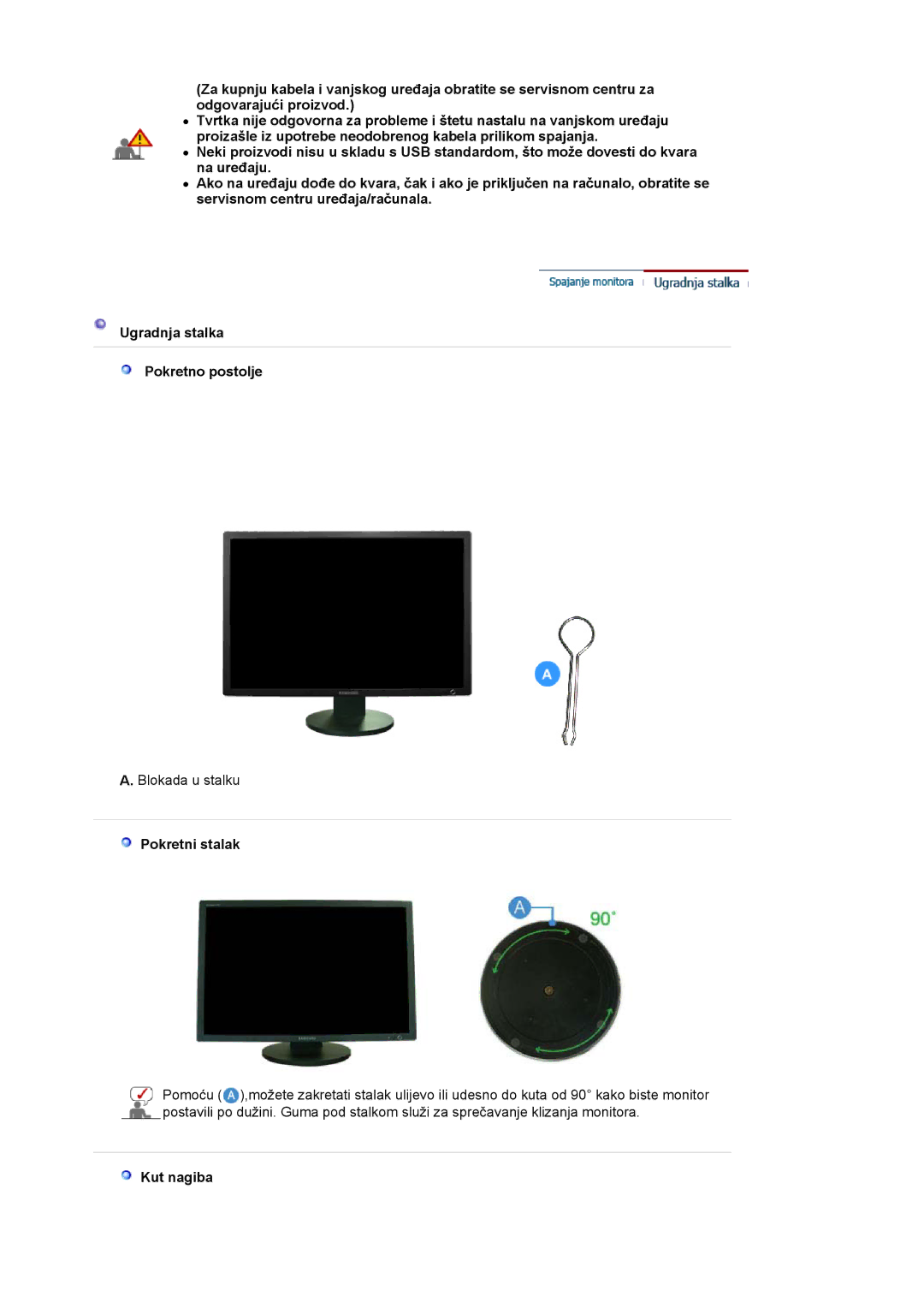 Samsung LS30HUXCB/EDC, LS30HUBCB/EDC manual Pokretni stalak, Kut nagiba 