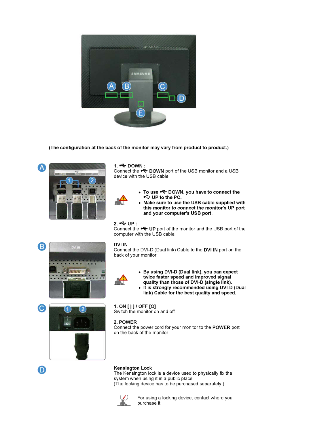 Samsung LS30HUXCB/EDC, LS30HUXCB2/CI, LS30HUXCBSEDC manual Dvi, Kensington Lock 