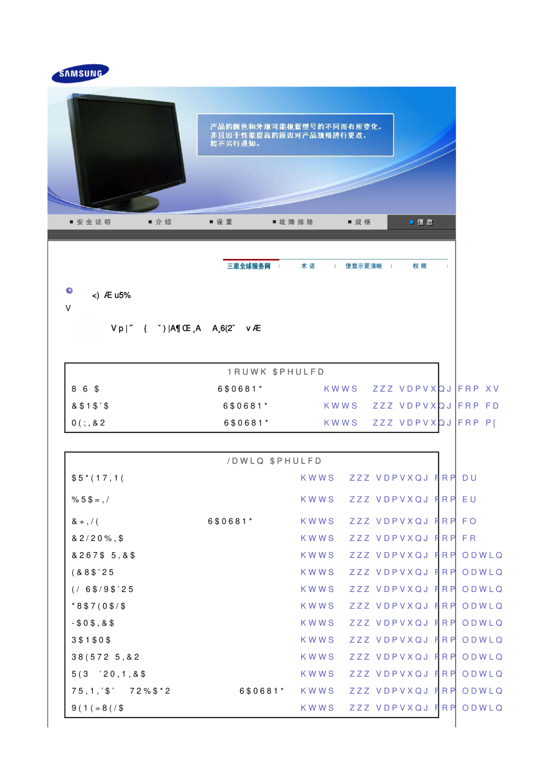 Samsung LS30HUXCBSEDC, LS30HUXCB/EDC manual 三星全球服务网 如果您对三星产品有任何咨询或建议, 请联系三星客服中心, North America, Latin America 