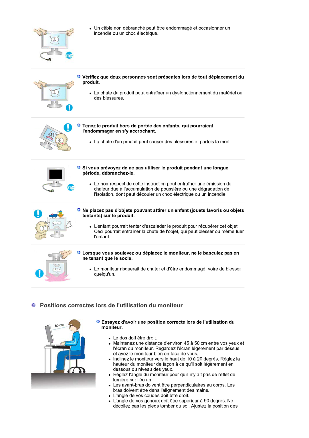 Samsung LS30HUXCB/EDC manual Positions correctes lors de lutilisation du moniteur 