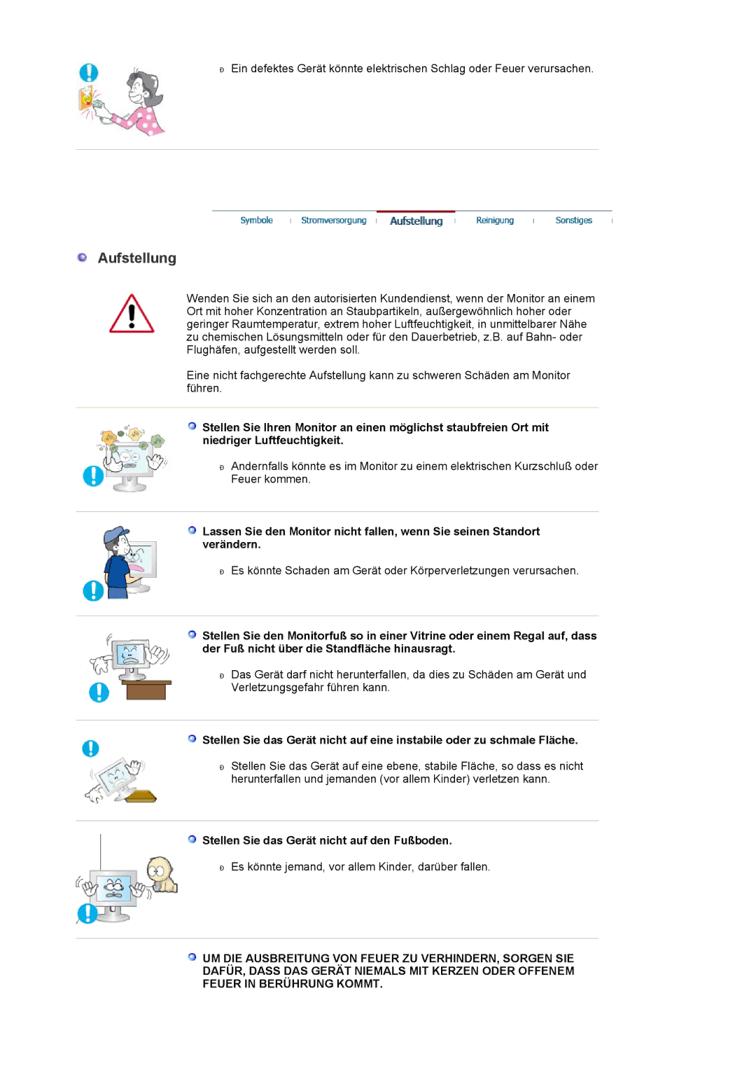 Samsung LS30HUXCB/EDC manual Aufstellung, Stellen Sie das Gerät nicht auf den Fußboden 