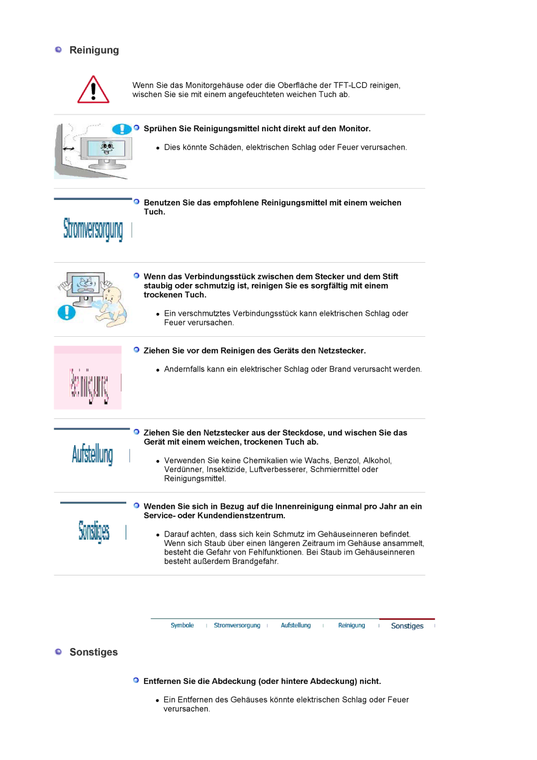 Samsung LS30HUXCB/EDC manual Sprühen Sie Reinigungsmittel nicht direkt auf den Monitor 