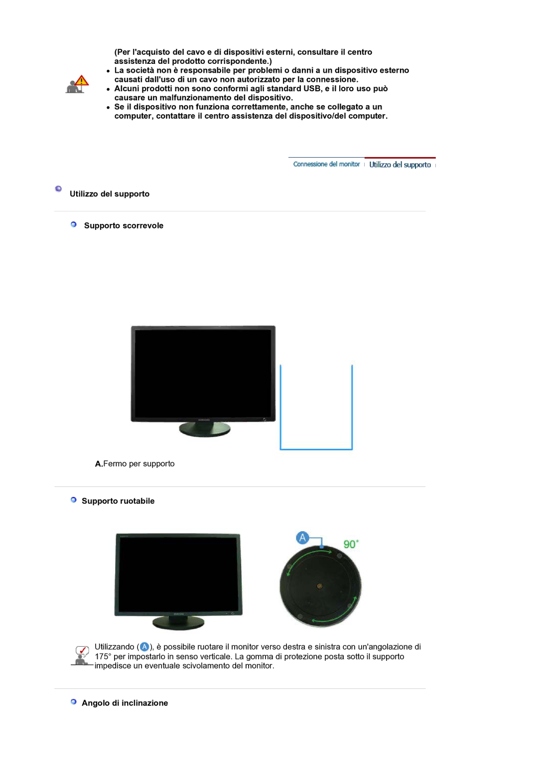 Samsung LS30HUXCB/EDC manual Supporto ruotabile, Angolo di inclinazione 