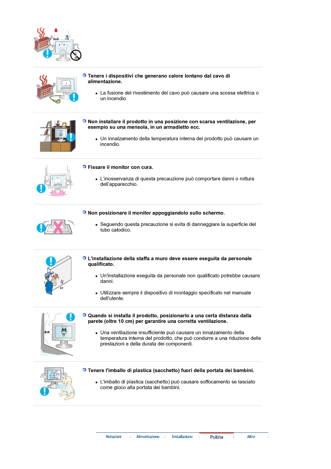 Samsung LS30HUXCB/EDC manual Fissare il monitor con cura, Non posizionare il monitor appoggiandolo sullo schermo 