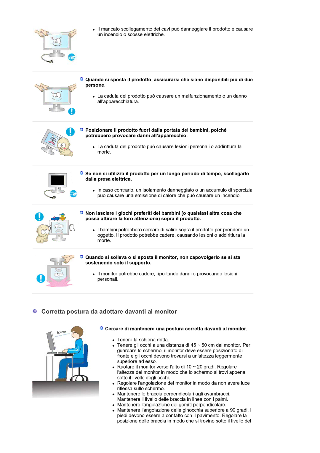 Samsung LS30HUXCB/EDC manual Corretta postura da adottare davanti al monitor 