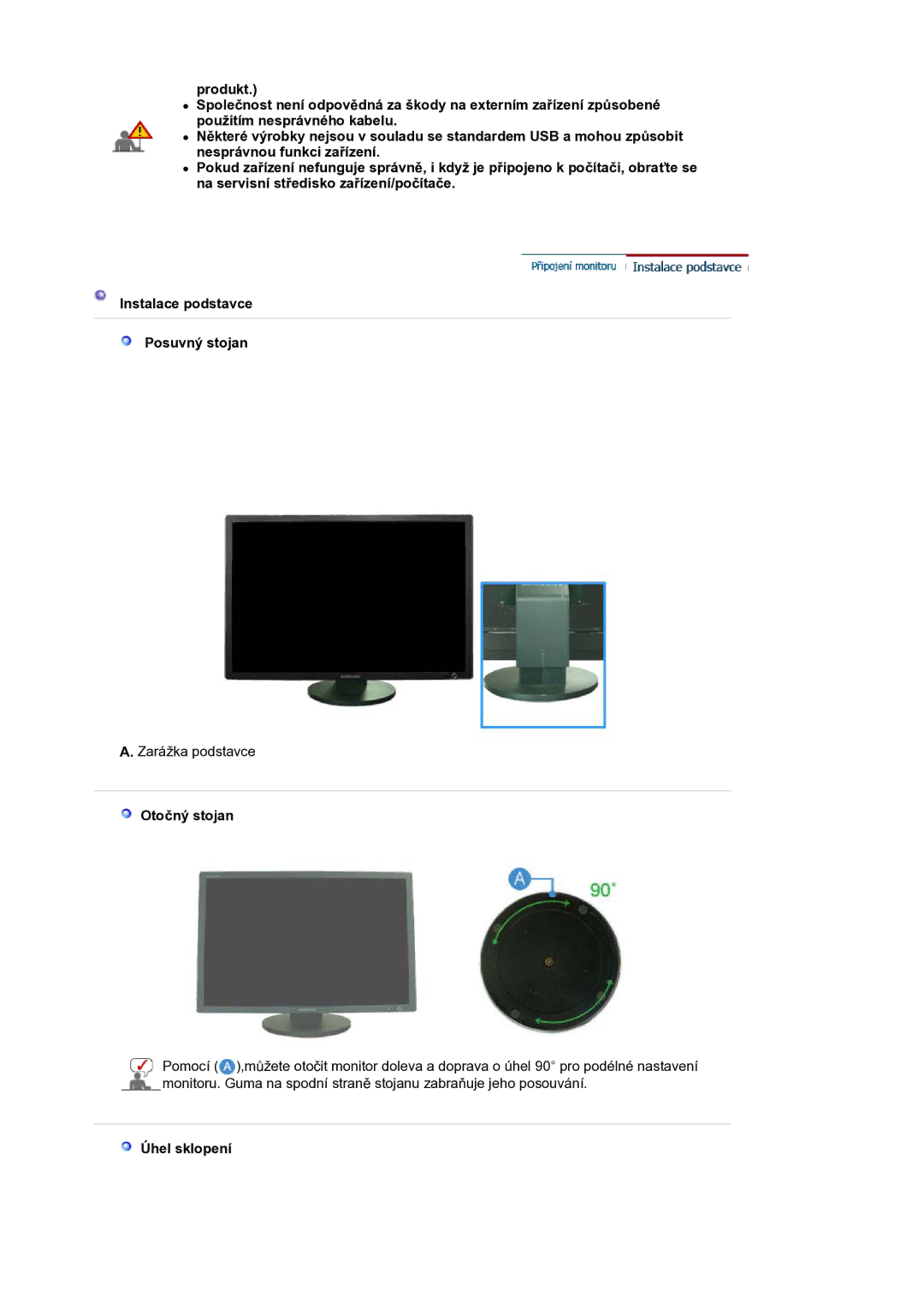 Samsung LS30HUXCB/EDC manual Otočný stojan, Úhel sklopení 