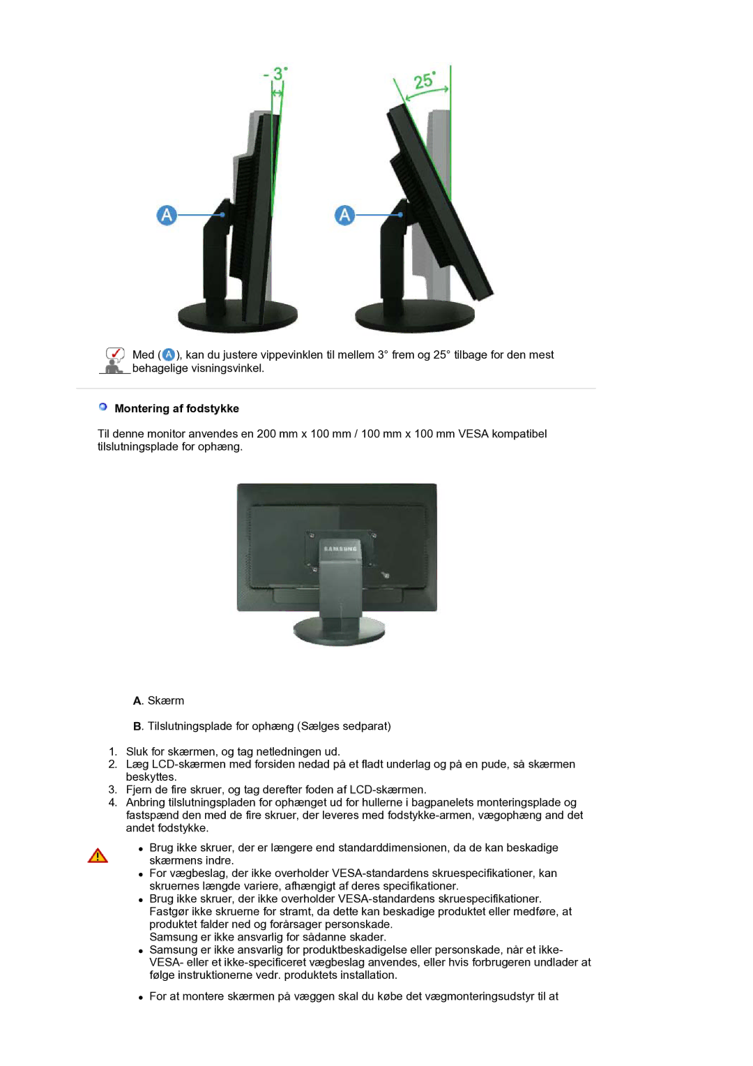 Samsung LS30HUXCB/EDC manual Montering af fodstykke 