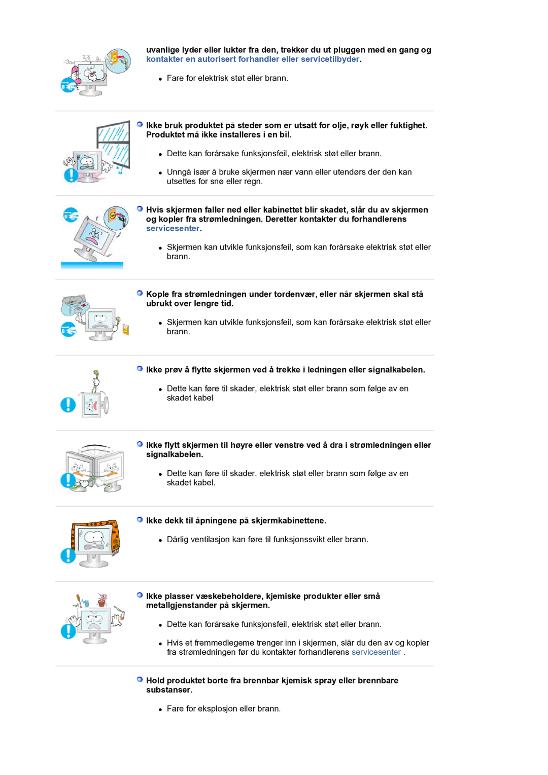 Samsung LS30HUXCB/EDC manual Ikke dekk til åpningene på skjermkabinettene 