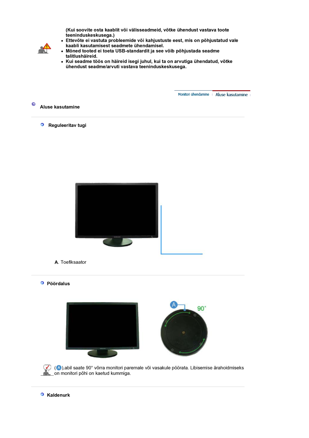 Samsung LS30HUXCB/EDC manual Pöördalus, Kaldenurk 