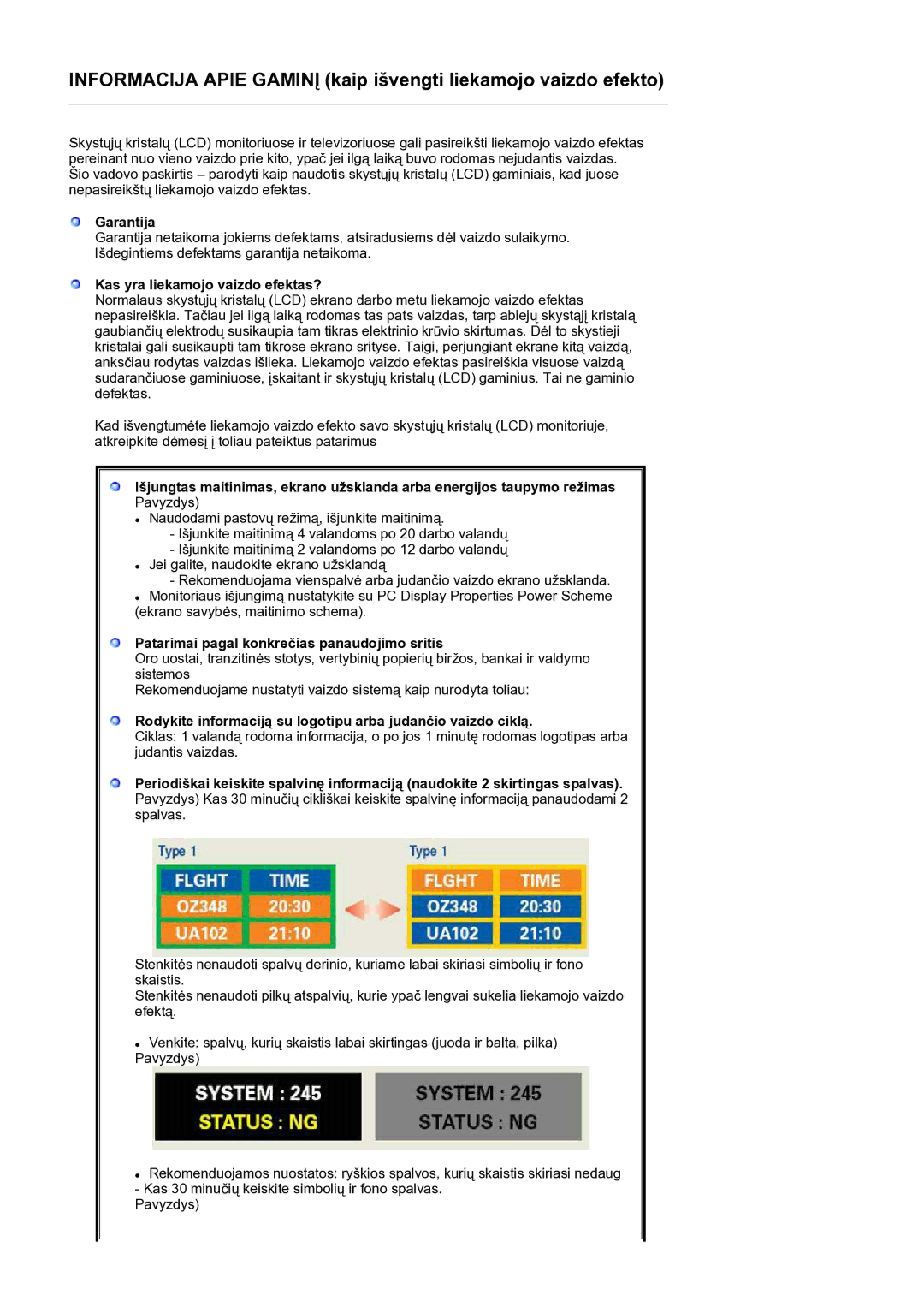 Samsung LS30HUXCB/EDC manual Garantija, Kas yra liekamojo vaizdo efektas?, Patarimai pagal konkrečias panaudojimo sritis 