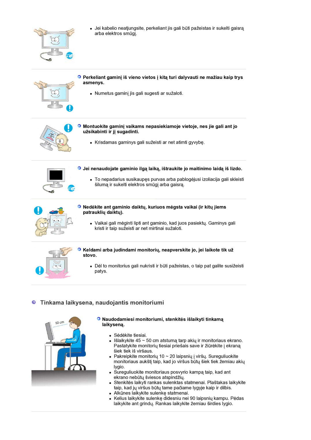 Samsung LS30HUXCB/EDC manual Tinkama laikysena, naudojantis monitoriumi 