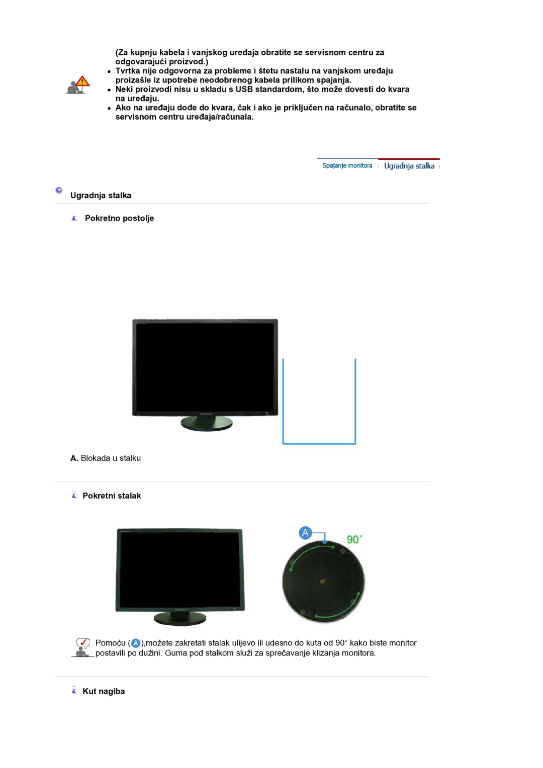 Samsung LS30HUXCB/EDC manual Pokretni stalak, Kut nagiba 