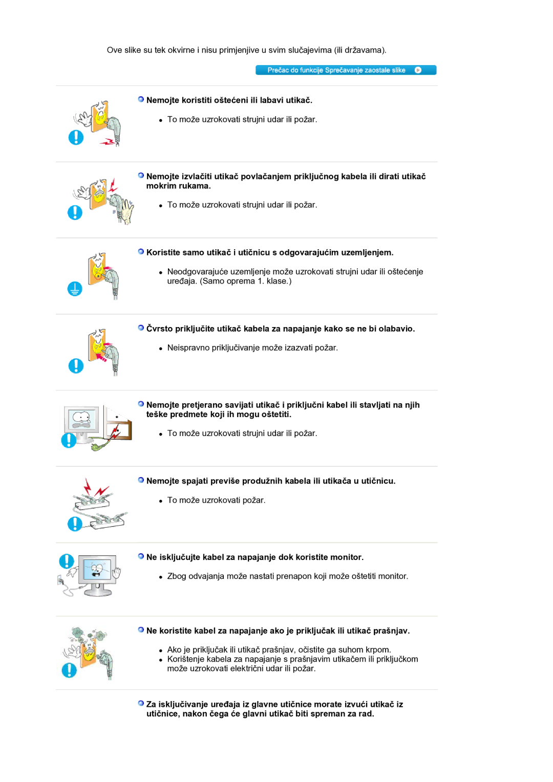 Samsung LS30HUXCB/EDC manual Nemojte koristiti oštećeni ili labavi utikač 