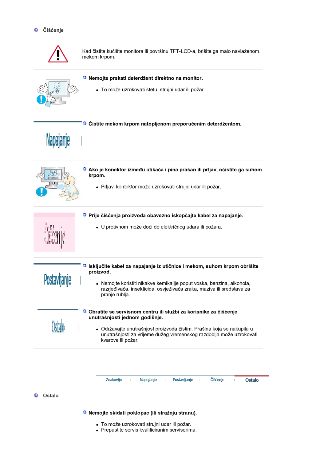 Samsung LS30HUXCB/EDC manual Čišćenje, Nemojte prskati deterdžent direktno na monitor, Ostalo 