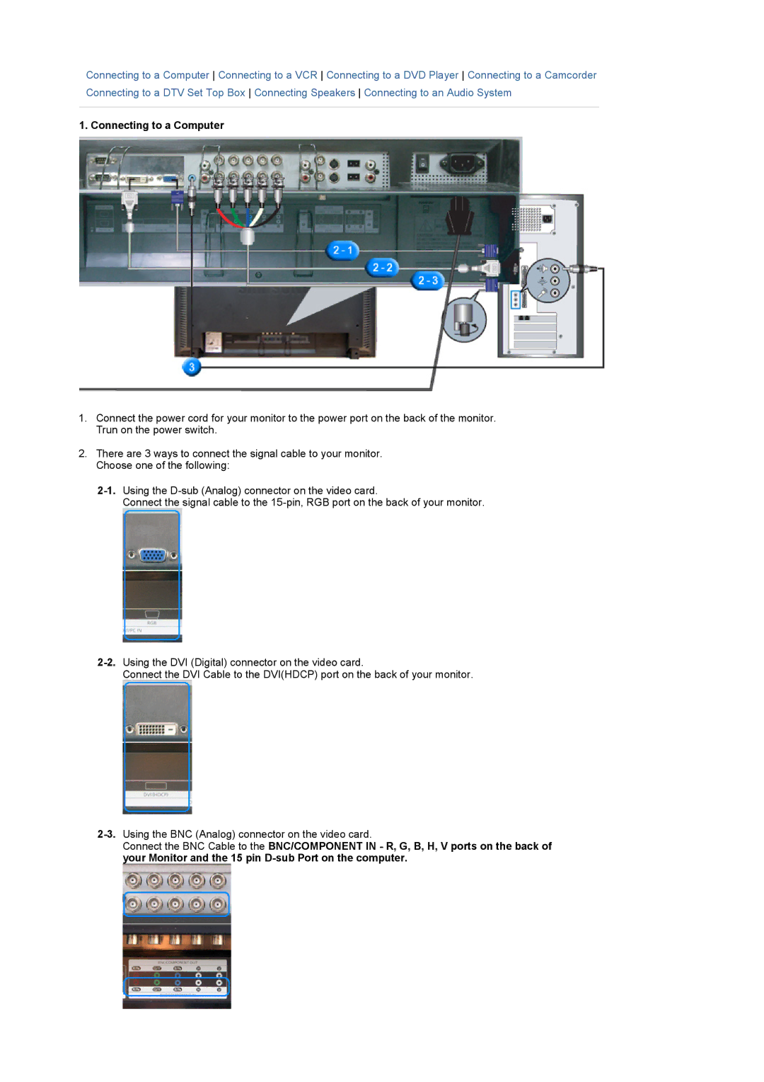 Samsung LS32BEPNS/EDC, LS32BEPNB/XSA, LS32BEPNS/ILC, LS32BEPNB/XSE manual Connecting to a Computer 