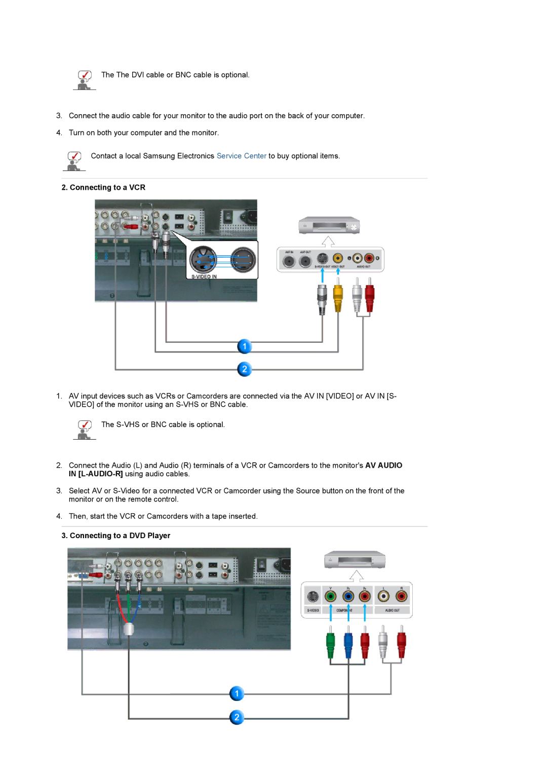 Samsung LS32BEPNB/XSA, LS32BEPNS/EDC, LS32BEPNS/ILC, LS32BEPNB/XSE manual Connecting to a VCR, Connecting to a DVD Player 