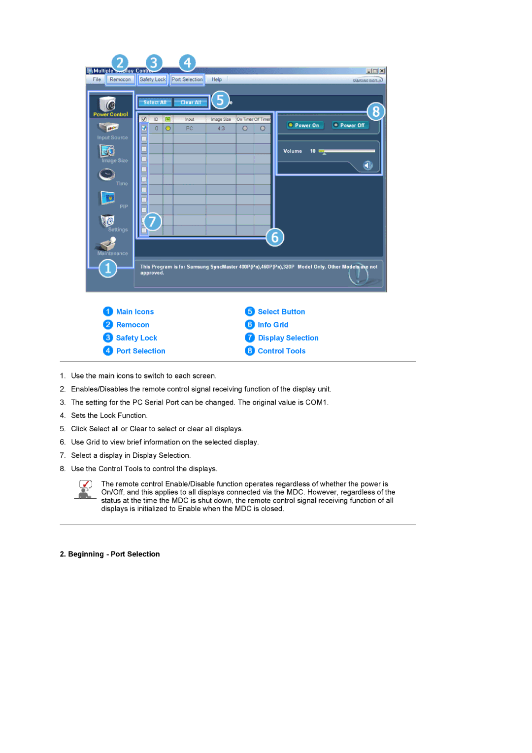 Samsung LS32BEPNS/ILC, LS32BEPNS/EDC, LS32BEPNB/XSA, LS32BEPNB/XSE manual Beginning Port Selection 