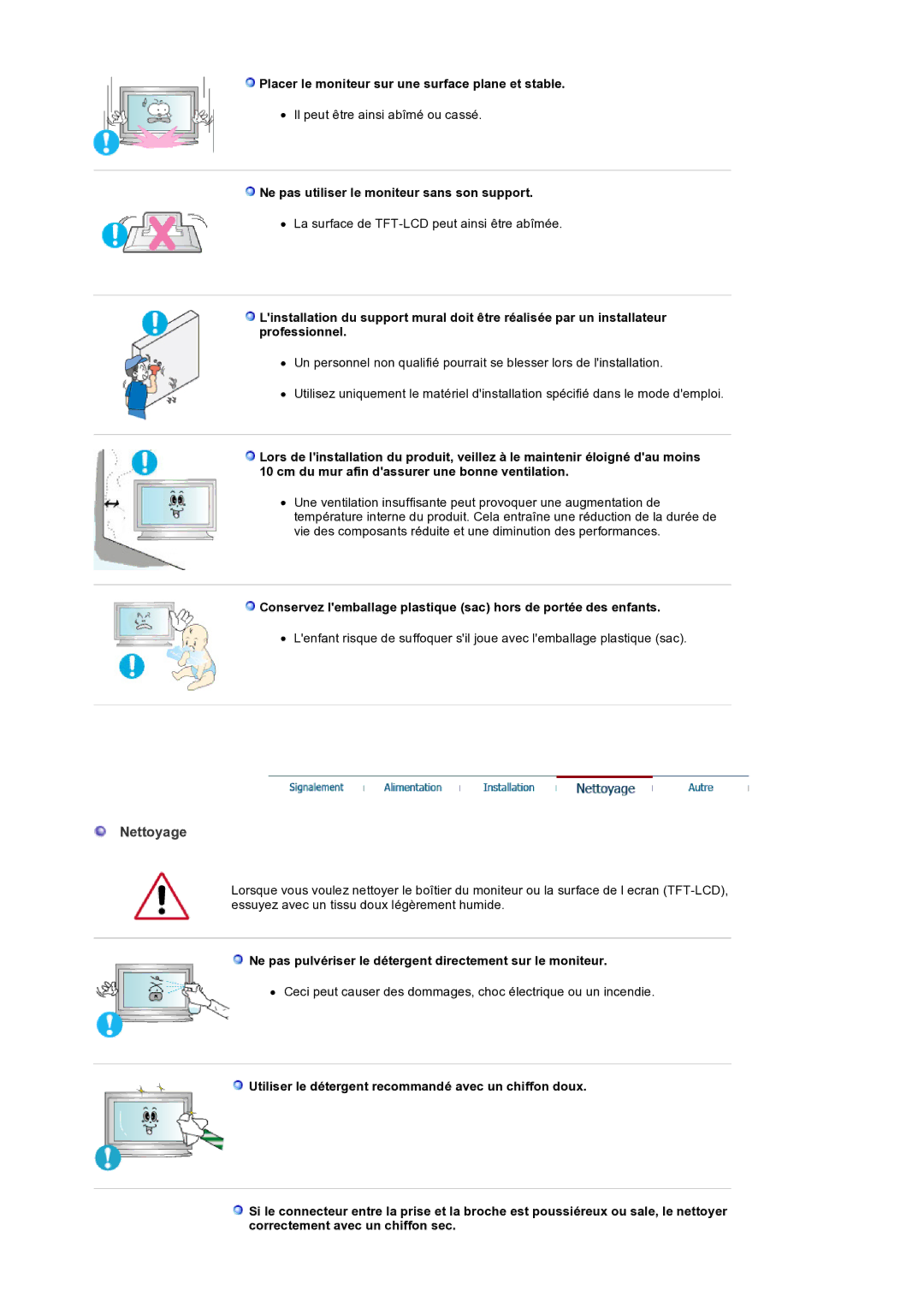 Samsung LS32BEPNS/EDC manual Nettoyage, Placer le moniteur sur une surface plane et stable 