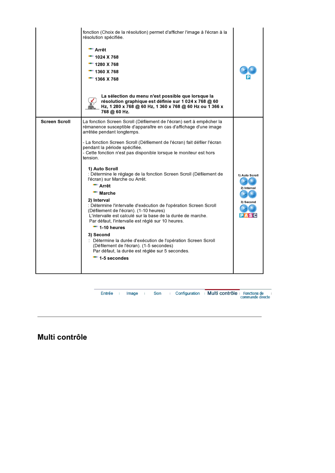 Samsung LS32BEPNS/EDC manual Auto Scroll, Arrêt Marche Interval, Heures 3 Second, Secondes 