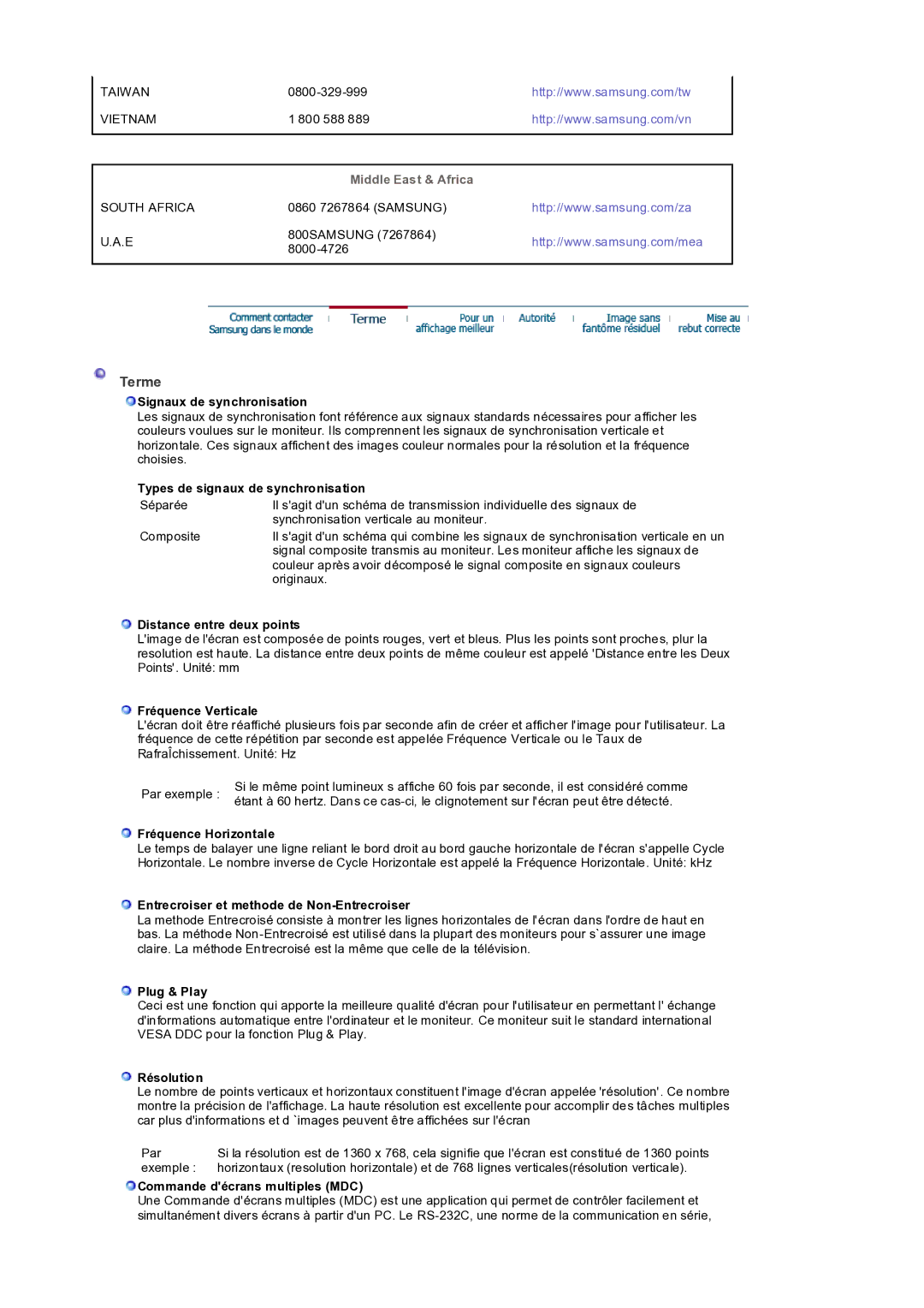 Samsung LS32BEPNS/EDC manual Terme, Middle East & Africa 