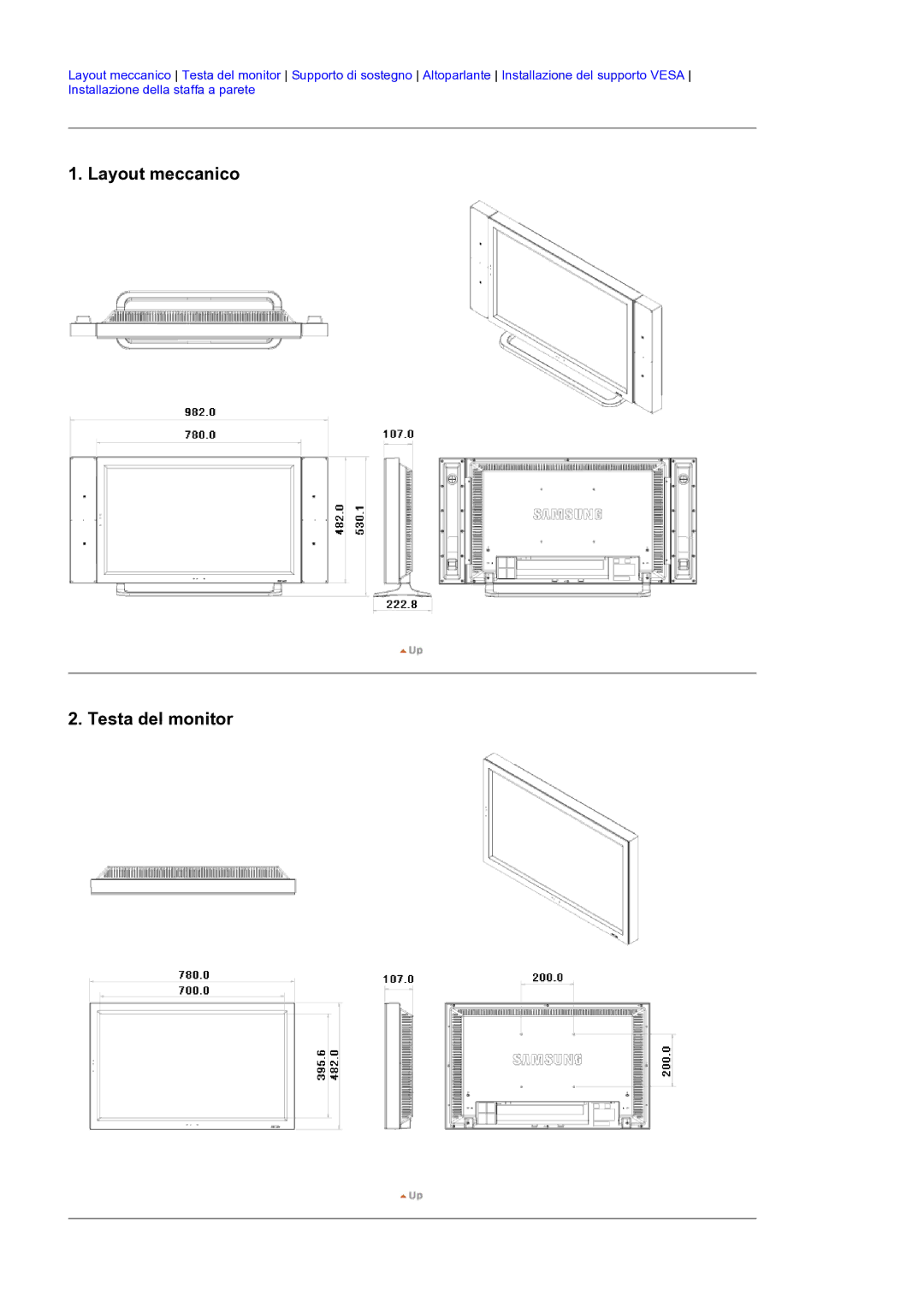 Samsung LS32BEPNS/EDC manual Layout meccanico Testa del monitor 