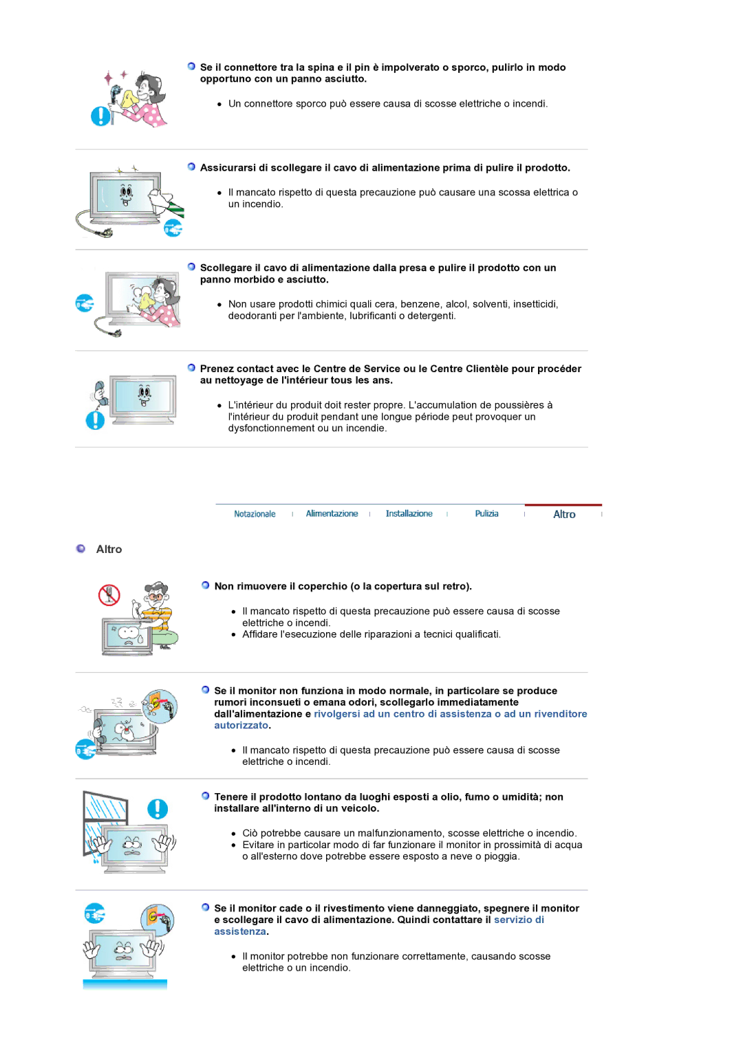 Samsung LS32BEPNS/EDC manual Altro, Non rimuovere il coperchio o la copertura sul retro 