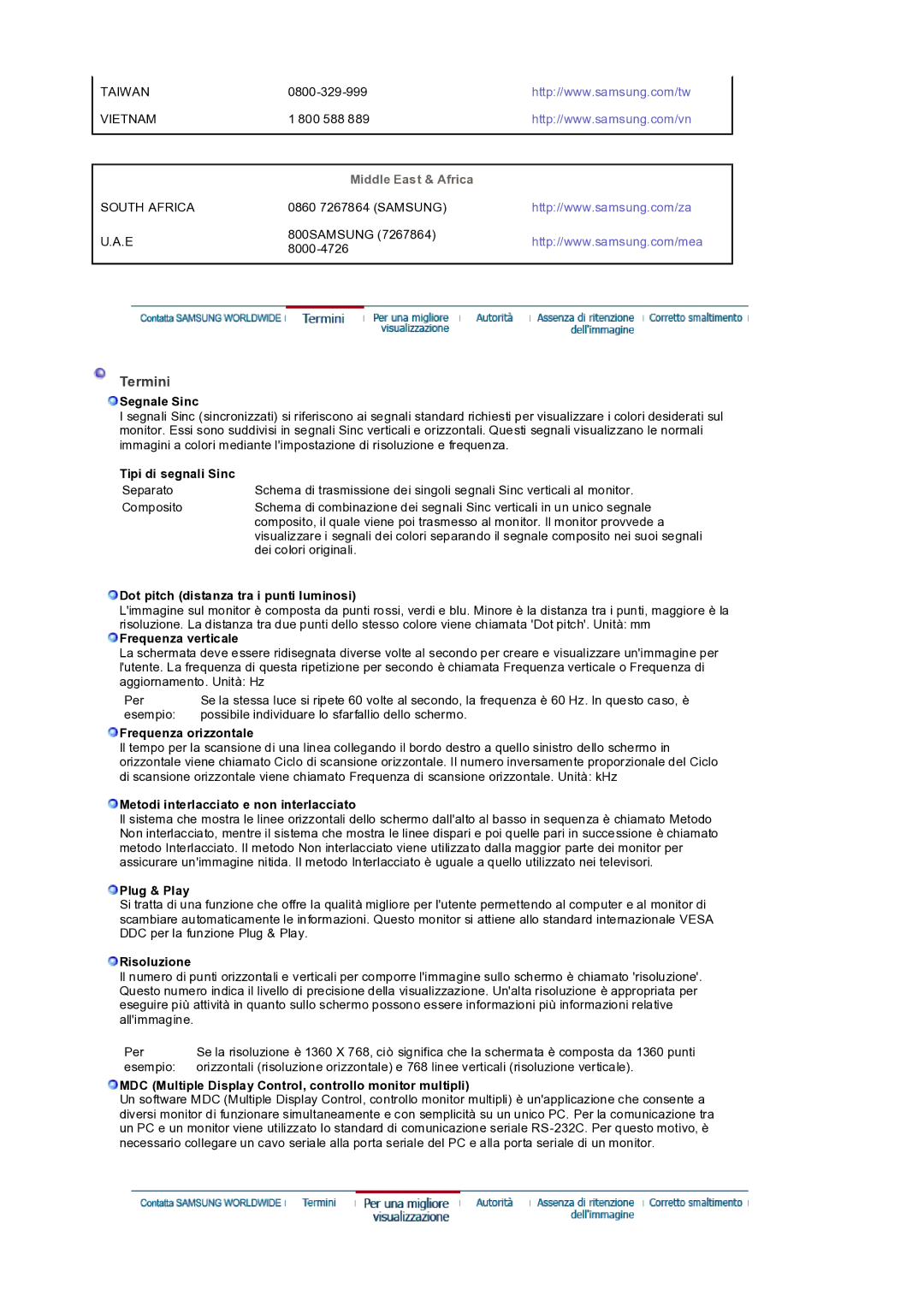 Samsung LS32BEPNS/EDC manual Termini, Middle East & Africa 