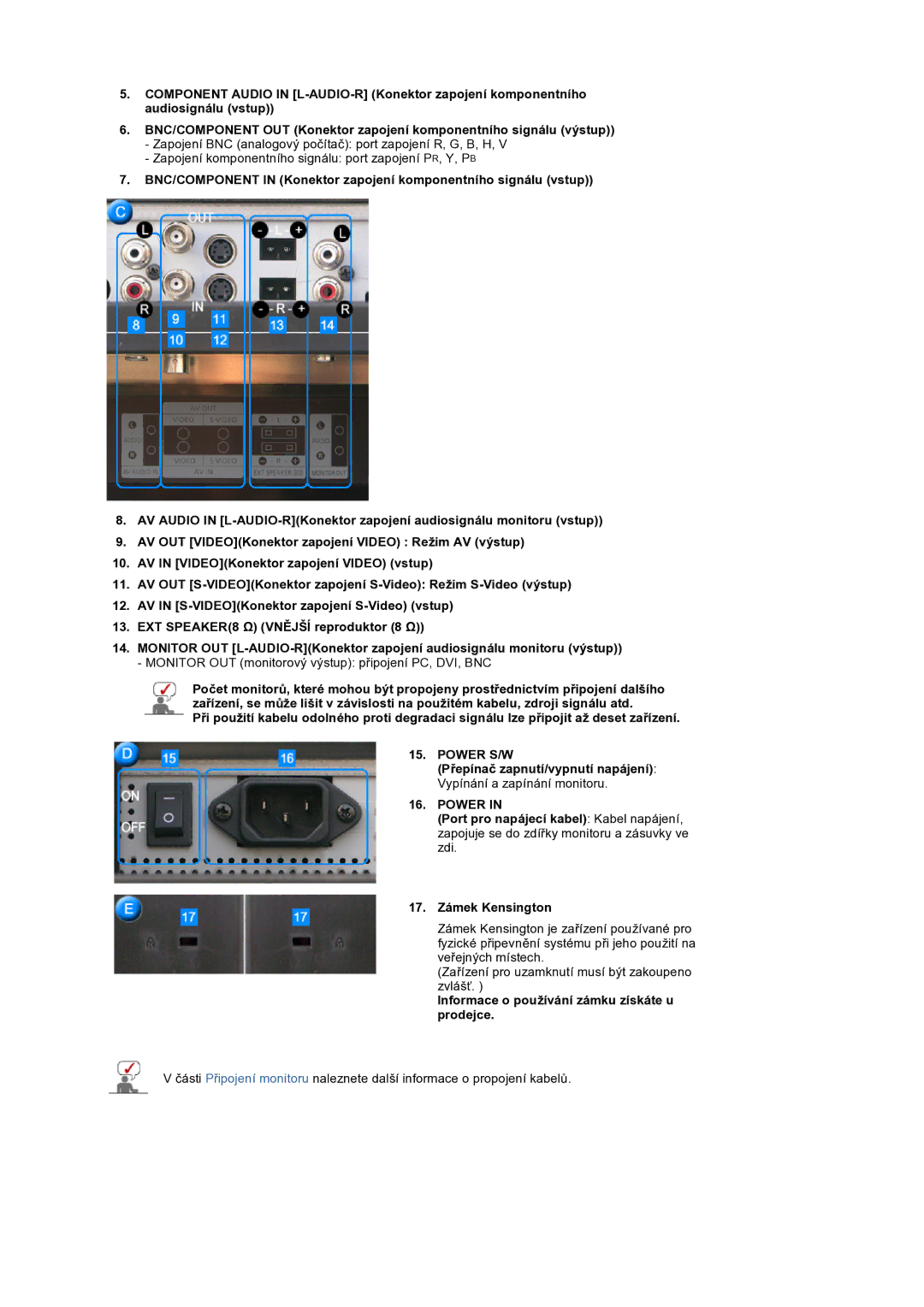 Samsung LS32BEPNS/EDC manual Power, Informace o používání zámku získáte u prodejce 