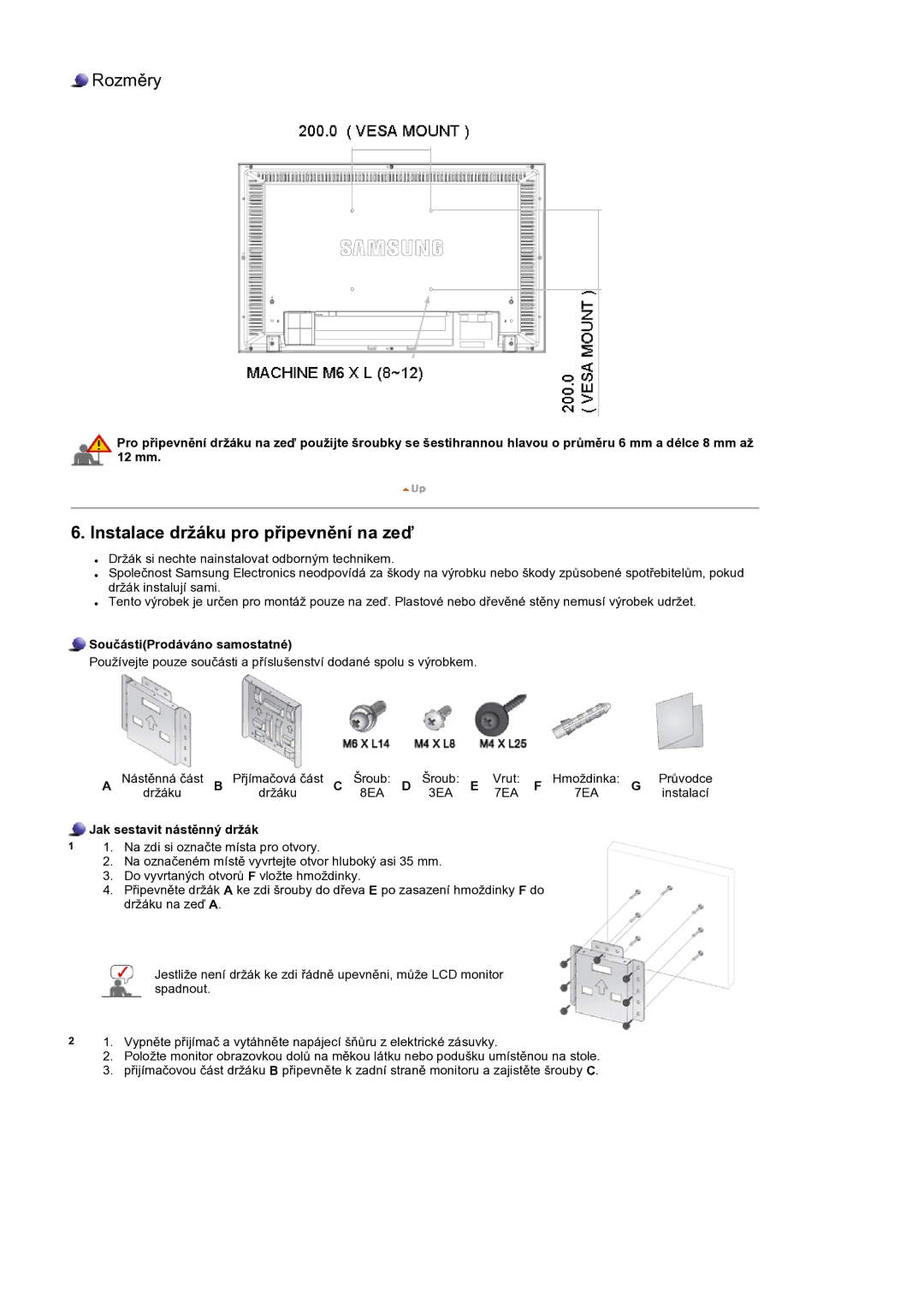 Samsung LS32BEPNS/EDC manual SoučástiProdáváno samostatné, Jak sestavit nástěnný držák 