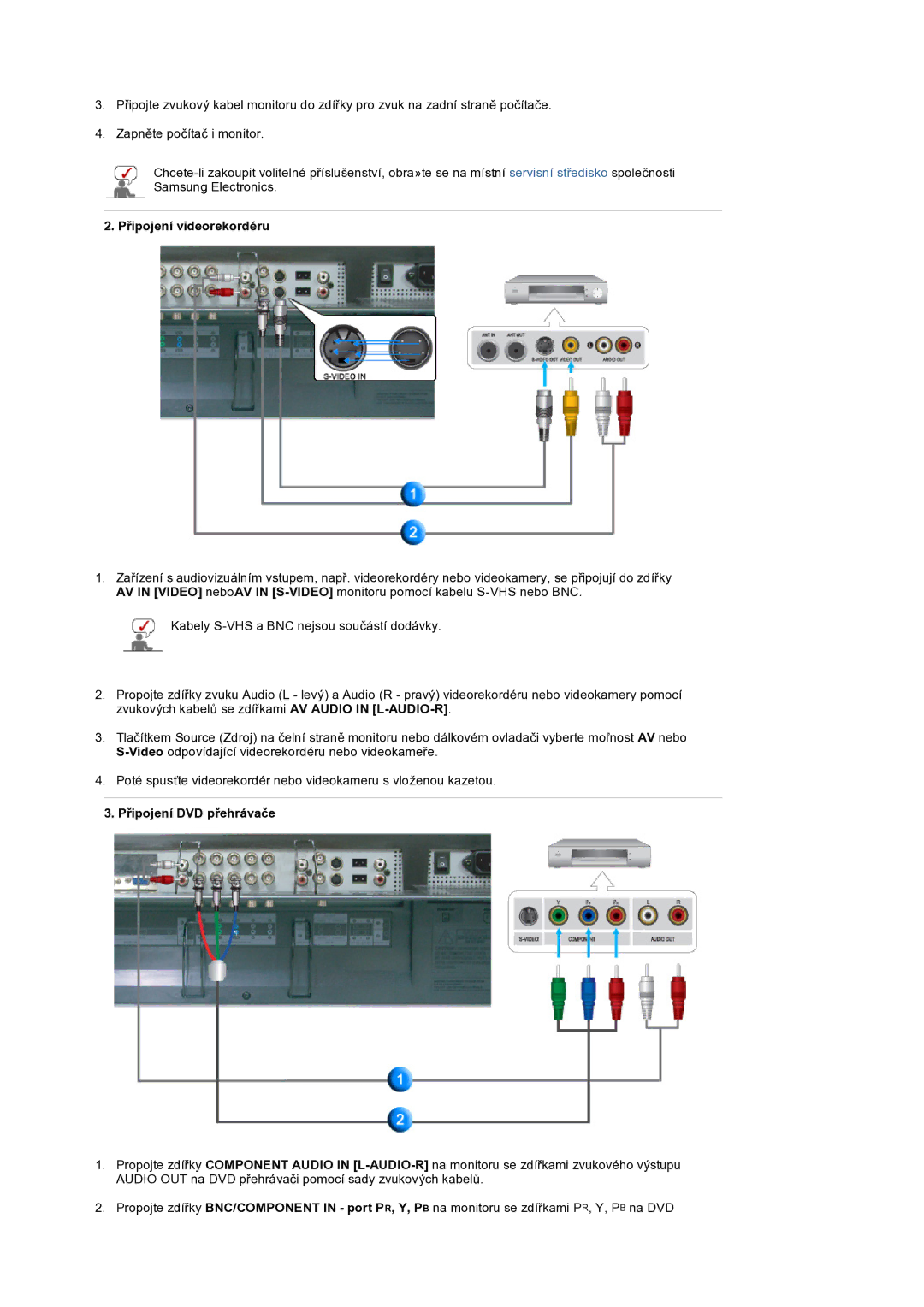 Samsung LS32BEPNS/EDC manual Připojení videorekordéru, Připojení DVD přehrávače 