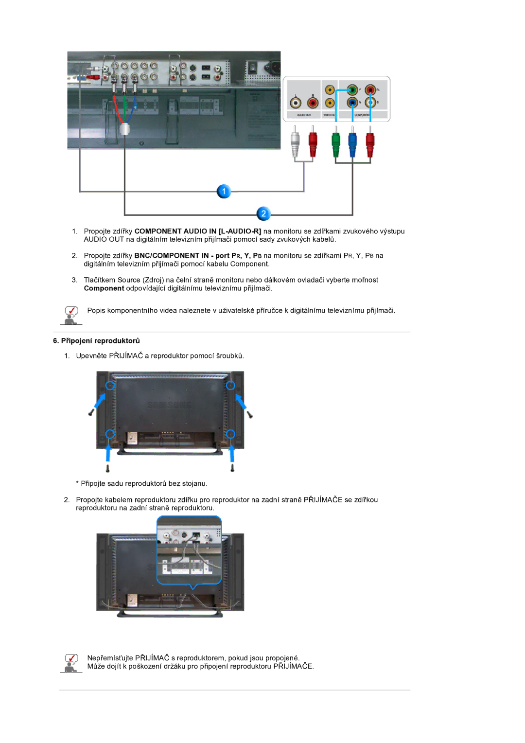 Samsung LS32BEPNS/EDC manual Připojení reproduktorů 