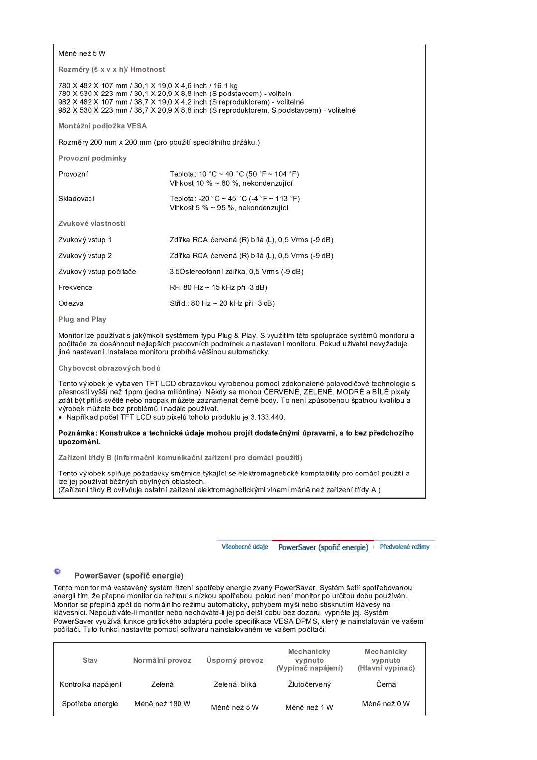 Samsung LS32BEPNS/EDC manual PowerSaver spořič energie 