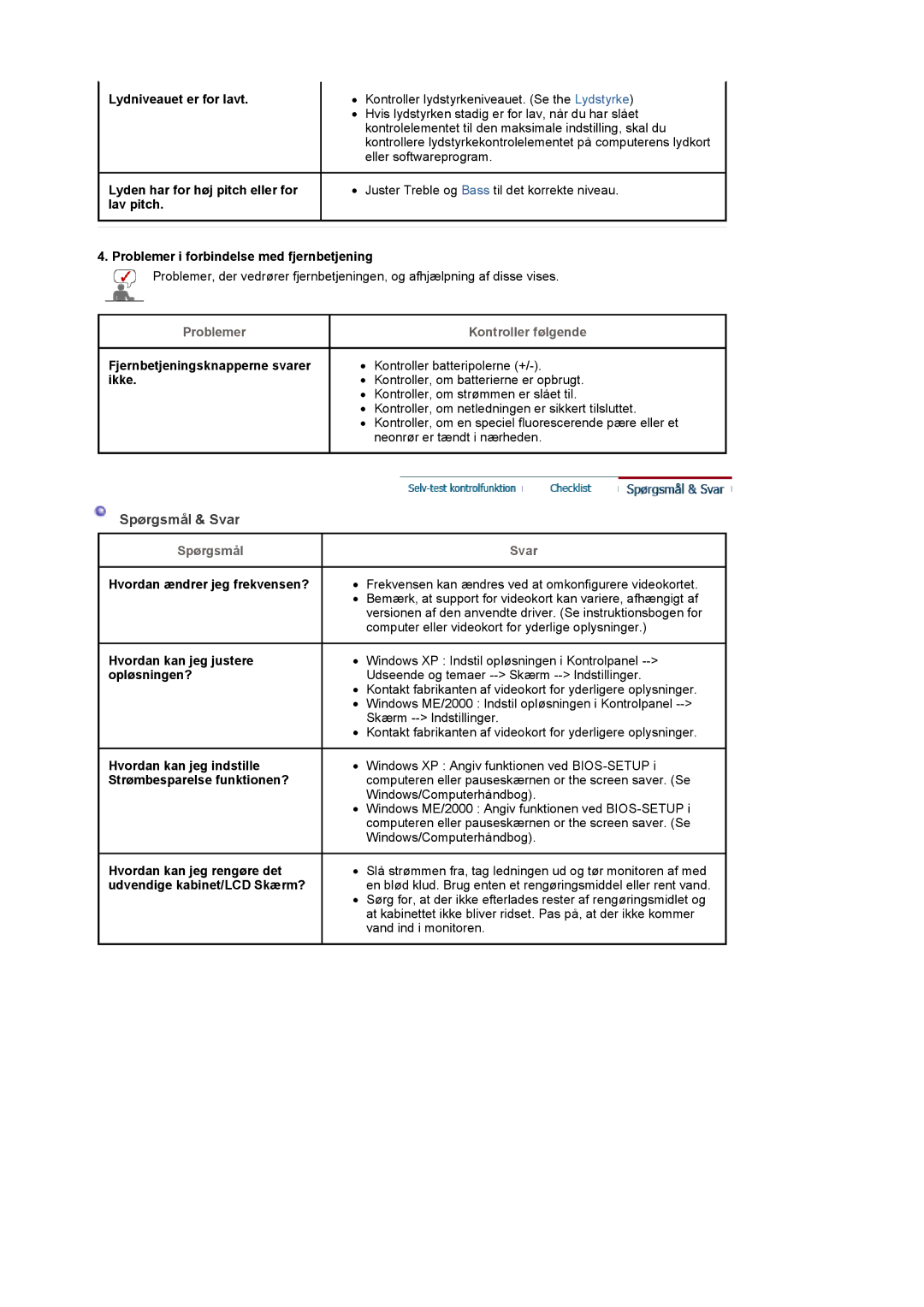 Samsung LS32BEPNS/EDC manual Spørgsmål & Svar, Kontroller følgende 