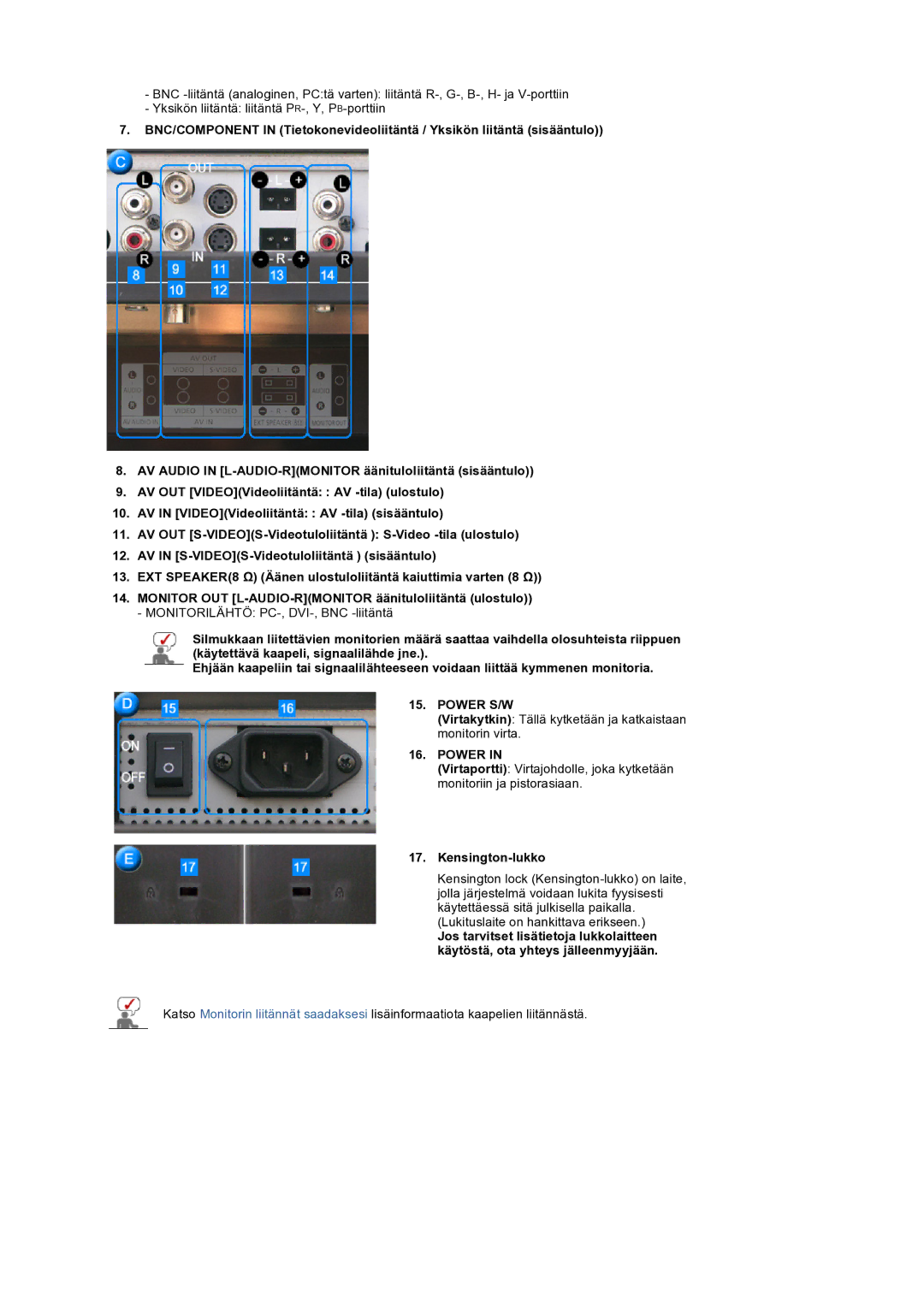 Samsung LS32BEPNS/EDC manual Power, Kensington-lukko 