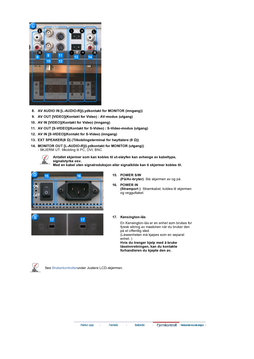 Samsung LS32BEPNS/EDC manual Power, Kensington-lås 