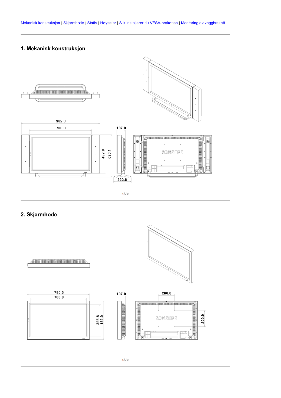 Samsung LS32BEPNS/EDC manual Mekanisk konstruksjon Skjermhode 