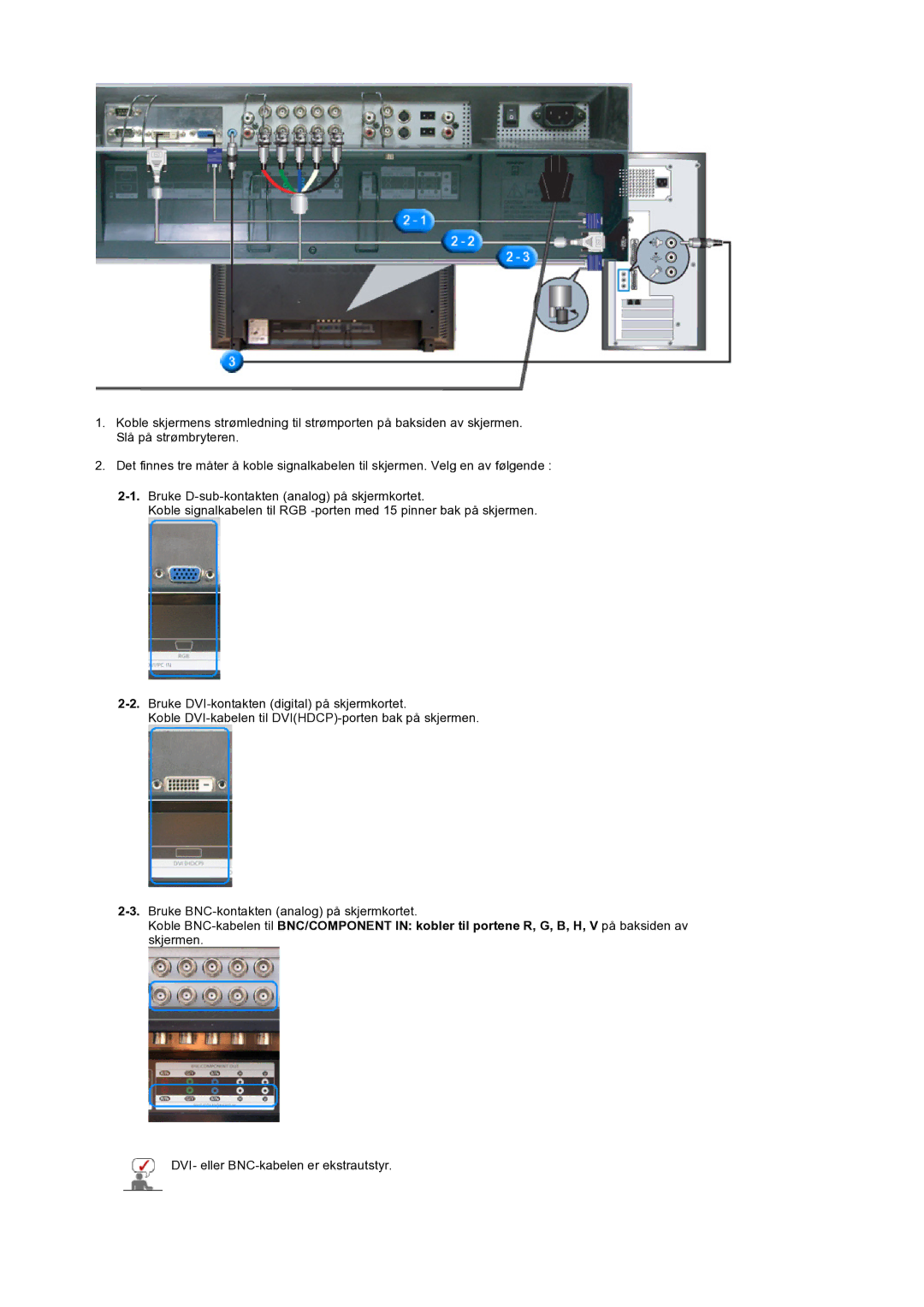 Samsung LS32BEPNS/EDC manual DVI- eller BNC-kabelen er ekstrautstyr 