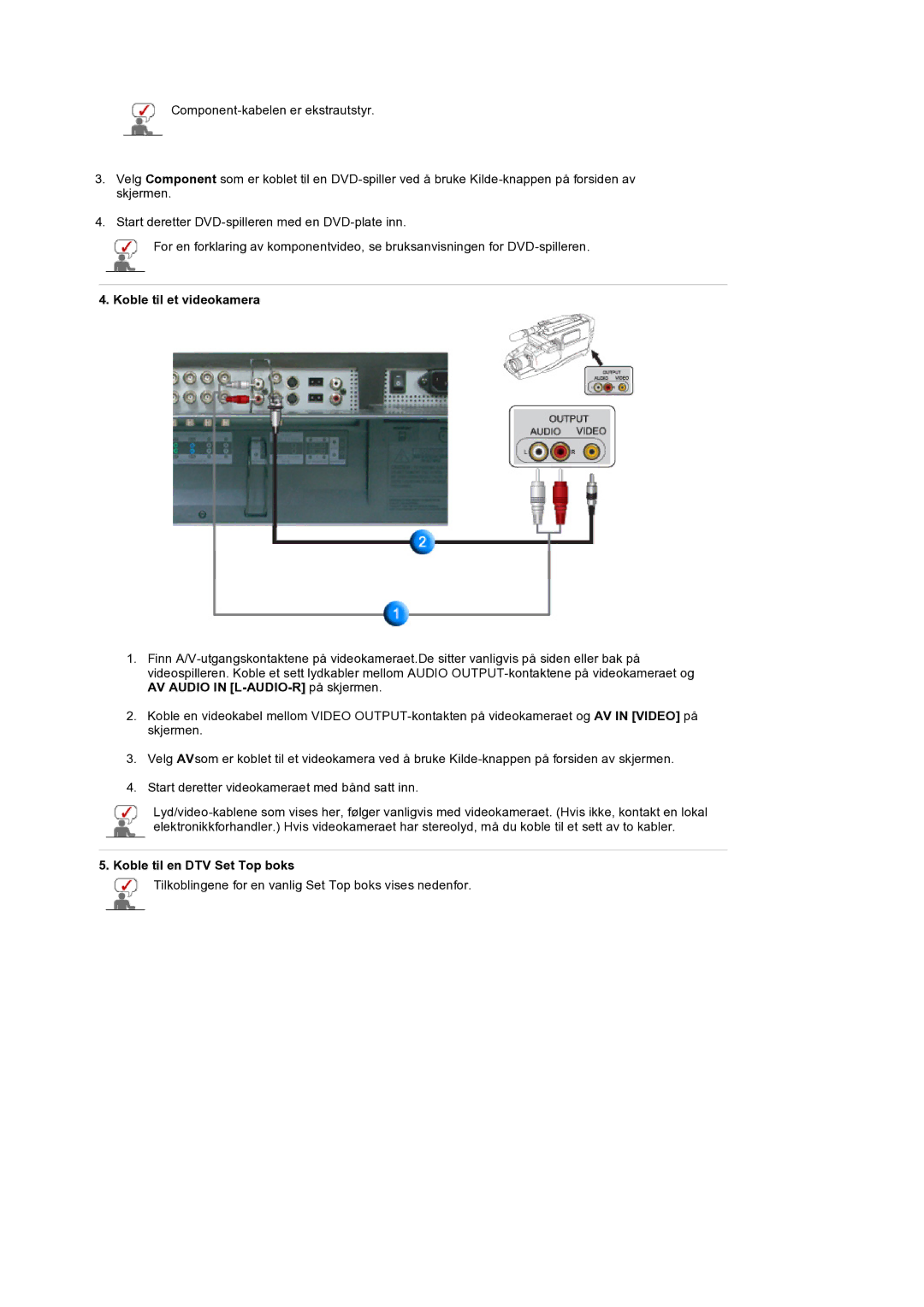 Samsung LS32BEPNS/EDC manual Koble til et videokamera, Koble til en DTV Set Top boks 