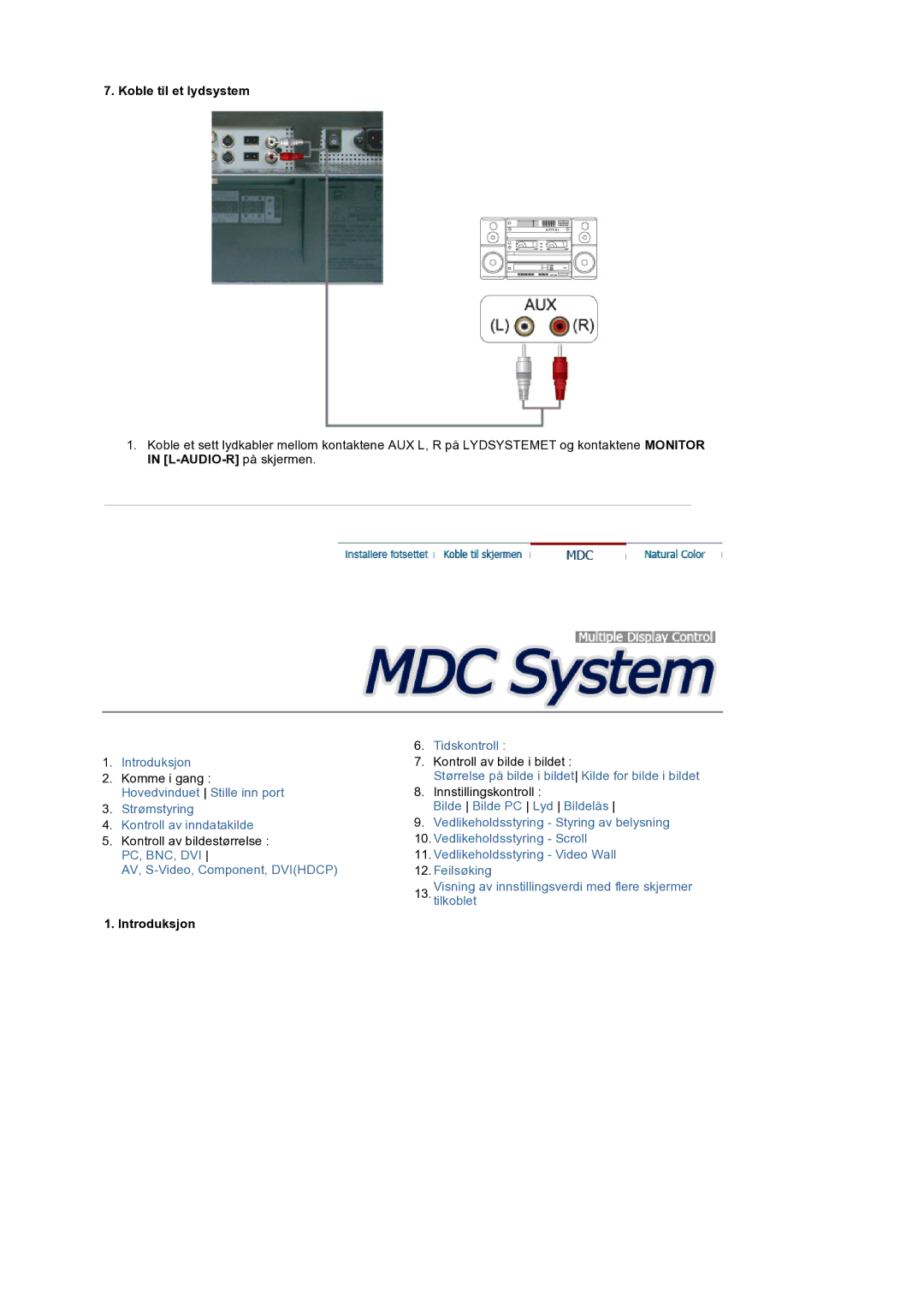 Samsung LS32BEPNS/EDC manual Koble til et lydsystem, Introduksjon 