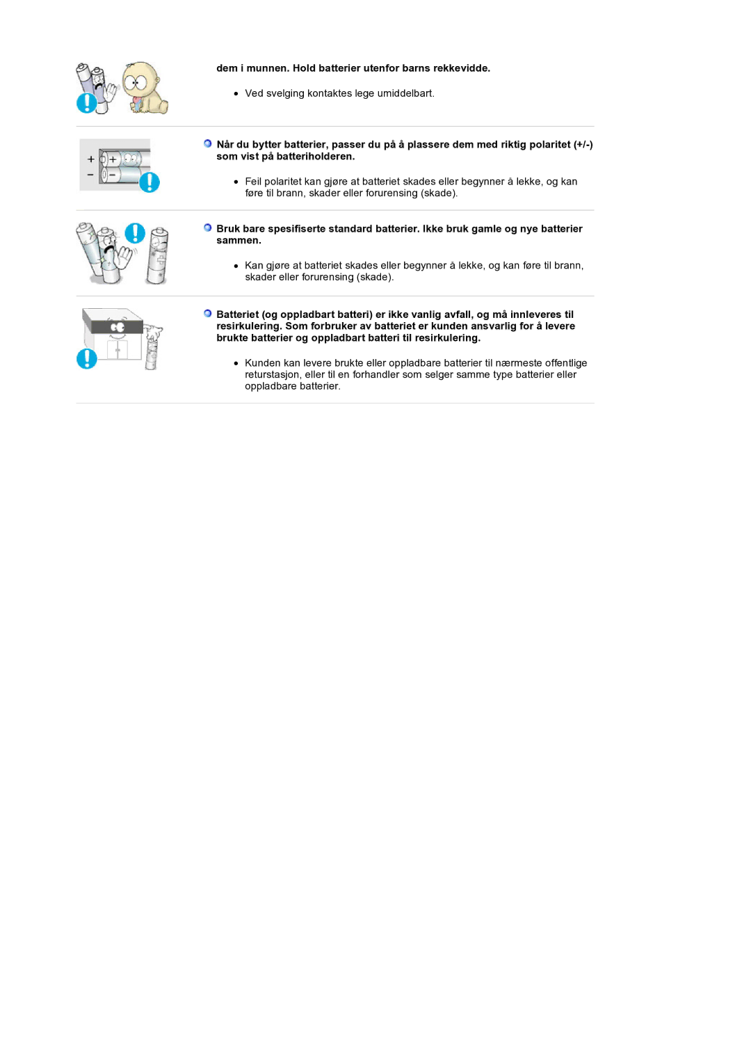 Samsung LS32BEPNS/EDC manual Dem i munnen. Hold batterier utenfor barns rekkevidde 