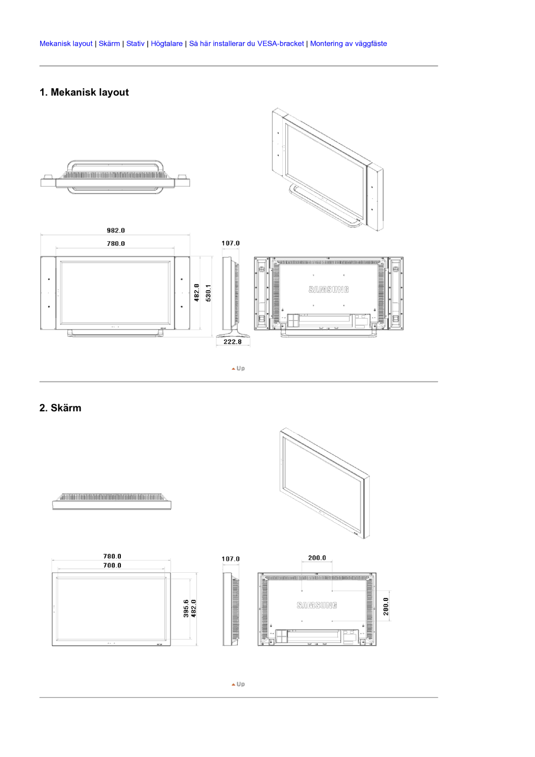 Samsung LS32BEPNS/EDC manual Mekanisk layout Skärm 