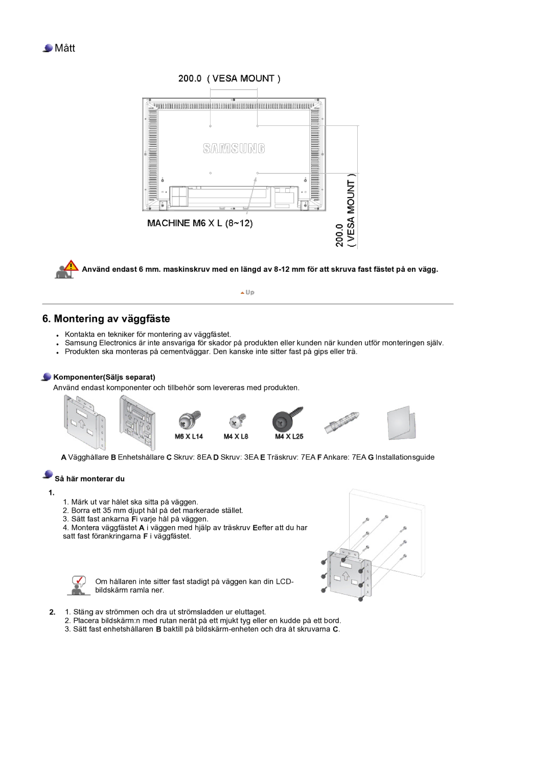 Samsung LS32BEPNS/EDC manual KomponenterSäljs separat, Så här monterar du 