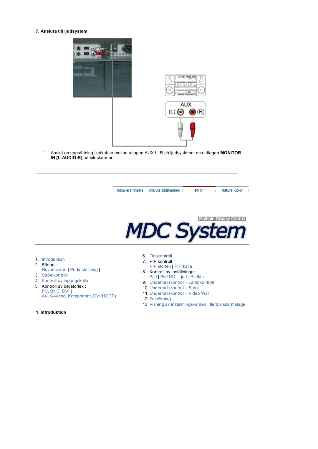 Samsung LS32BEPNS/EDC manual Ansluta till ljudsystem, Introduktion 