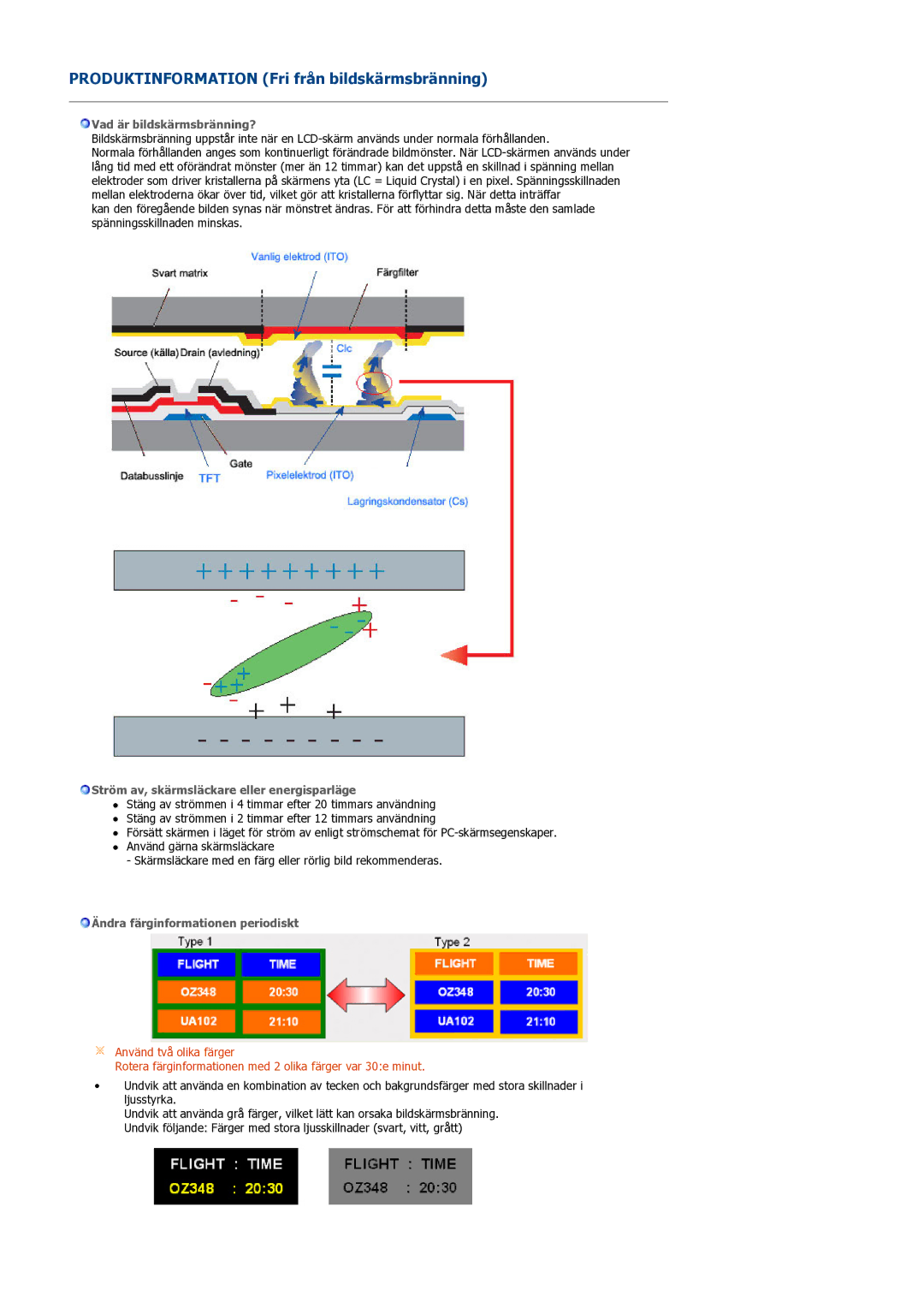 Samsung LS32BEPNS/EDC manual Produktinformation Fri från bildskärmsbränning 