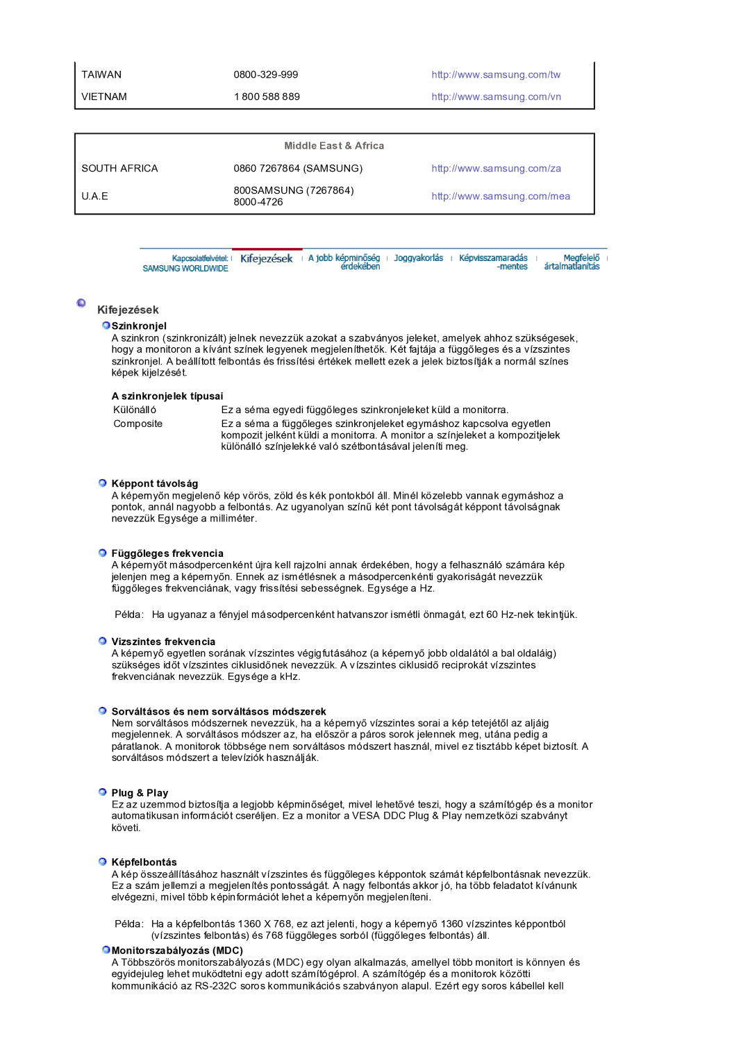 Samsung LS32BEPNS/EDC manual Kifejezések 